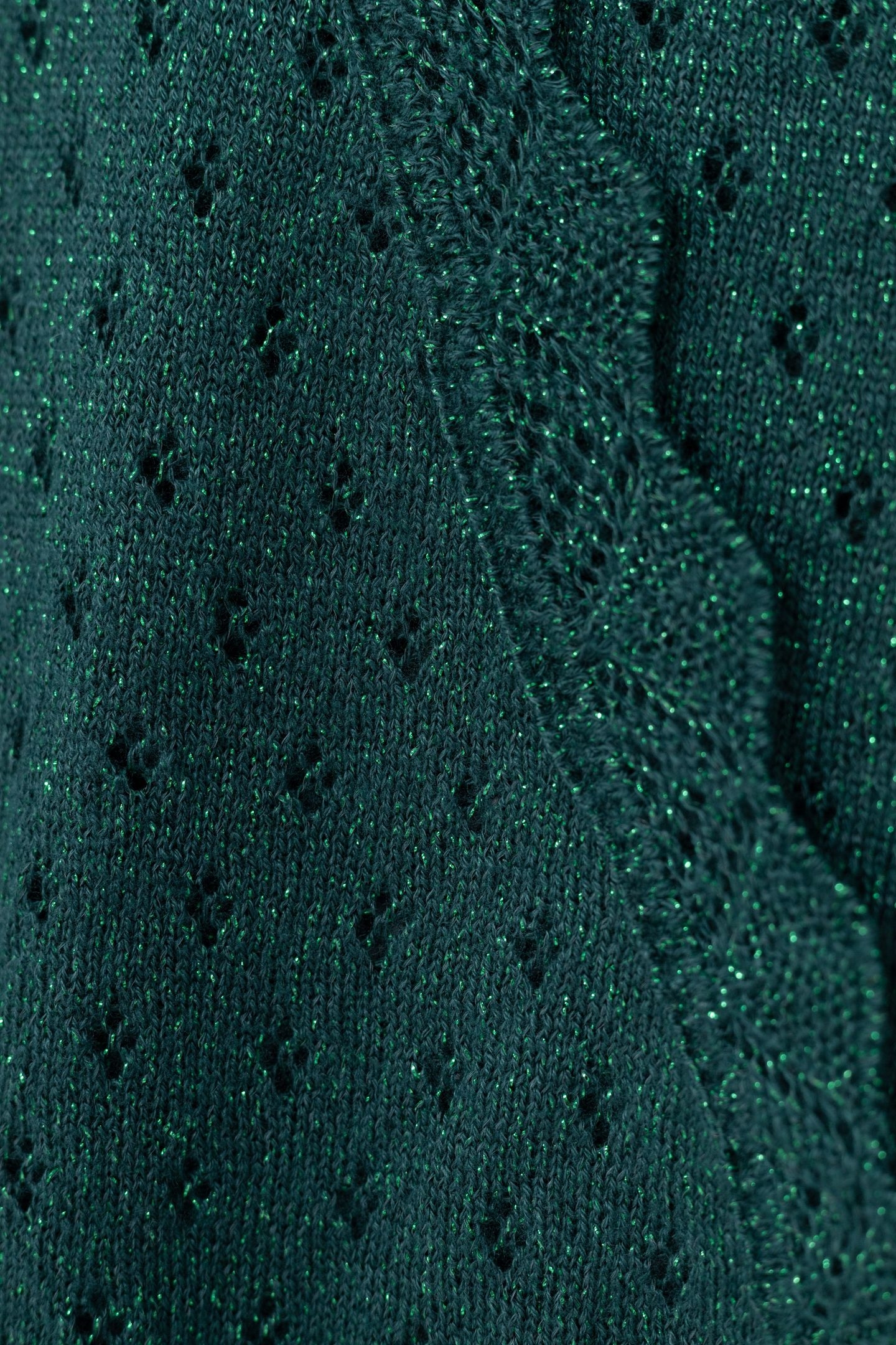 GREEN LUREX OPENWORK KNIT WRAP-NECK SWEATER GREEN 7