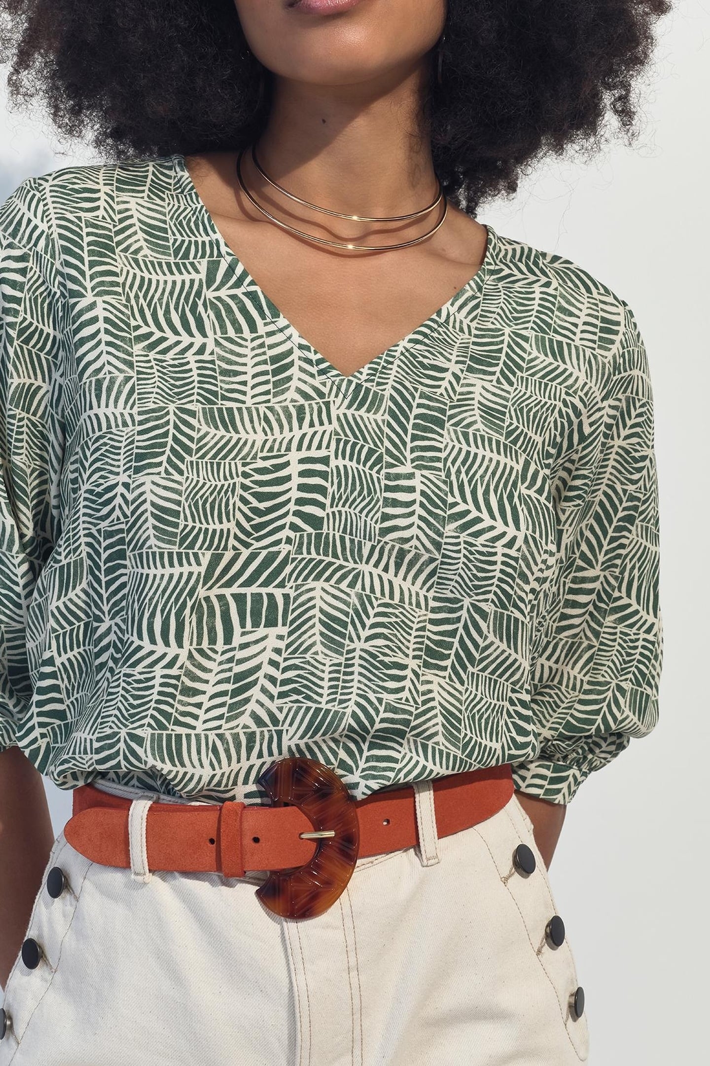 CASSIA - GREEN BLOUSE WITH TROPICAL CHIC PRINT 7