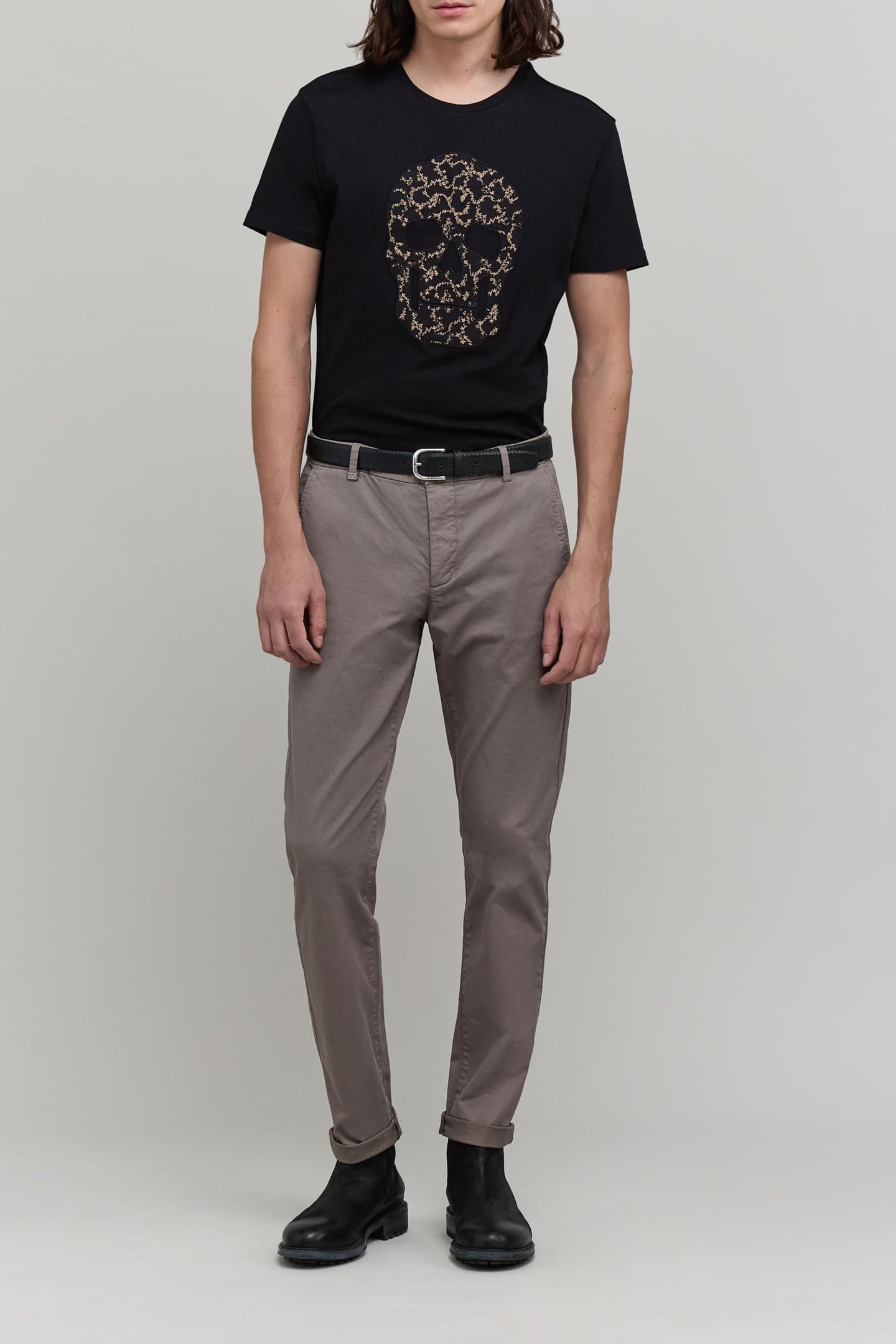 BLACK ORGANIC COTTON T-SHIRT WITH EMBROIDERED SKULL 1