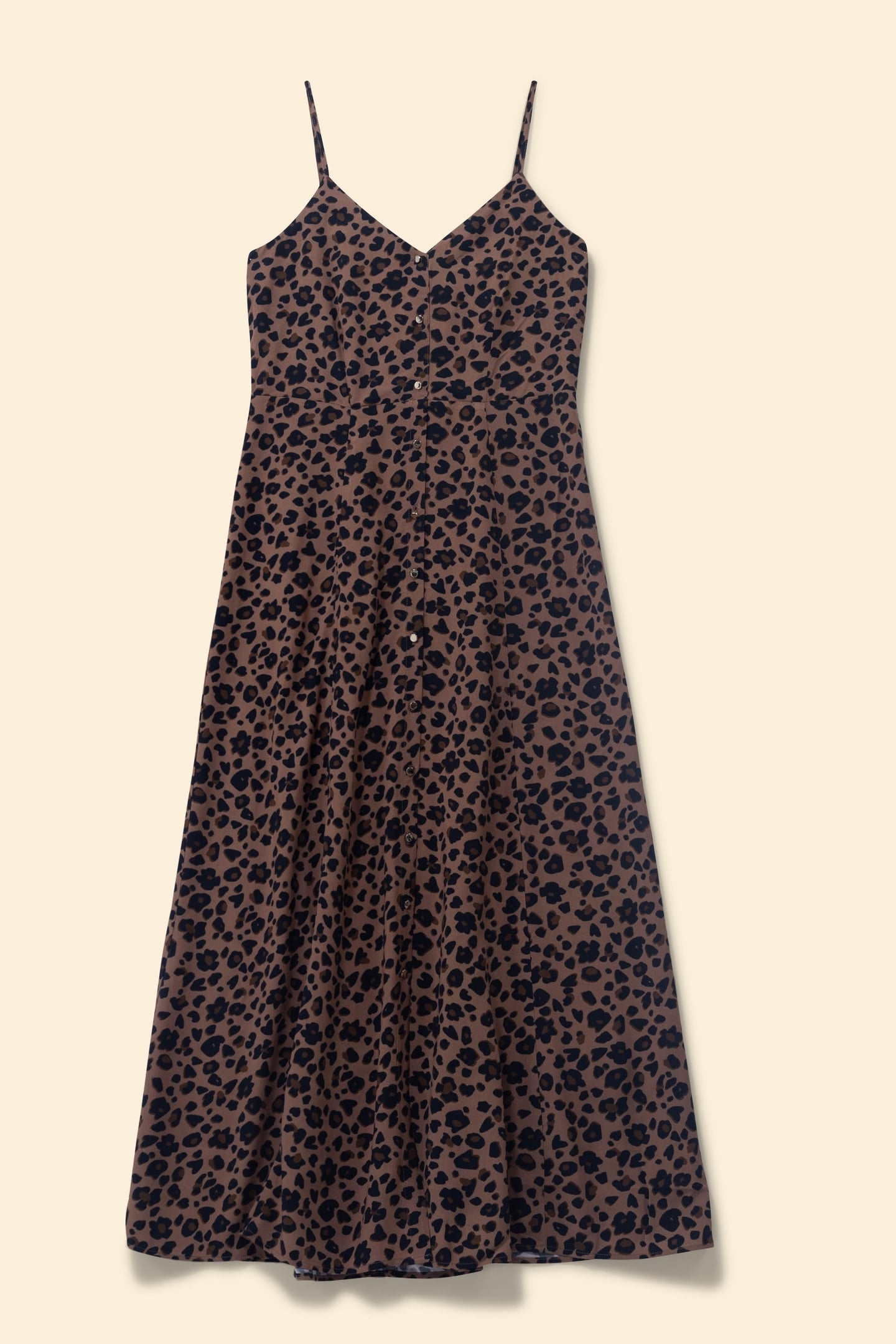 LONG LEOPARD PRINT DRESS WITH THIN STRAPS CAMEL 4
