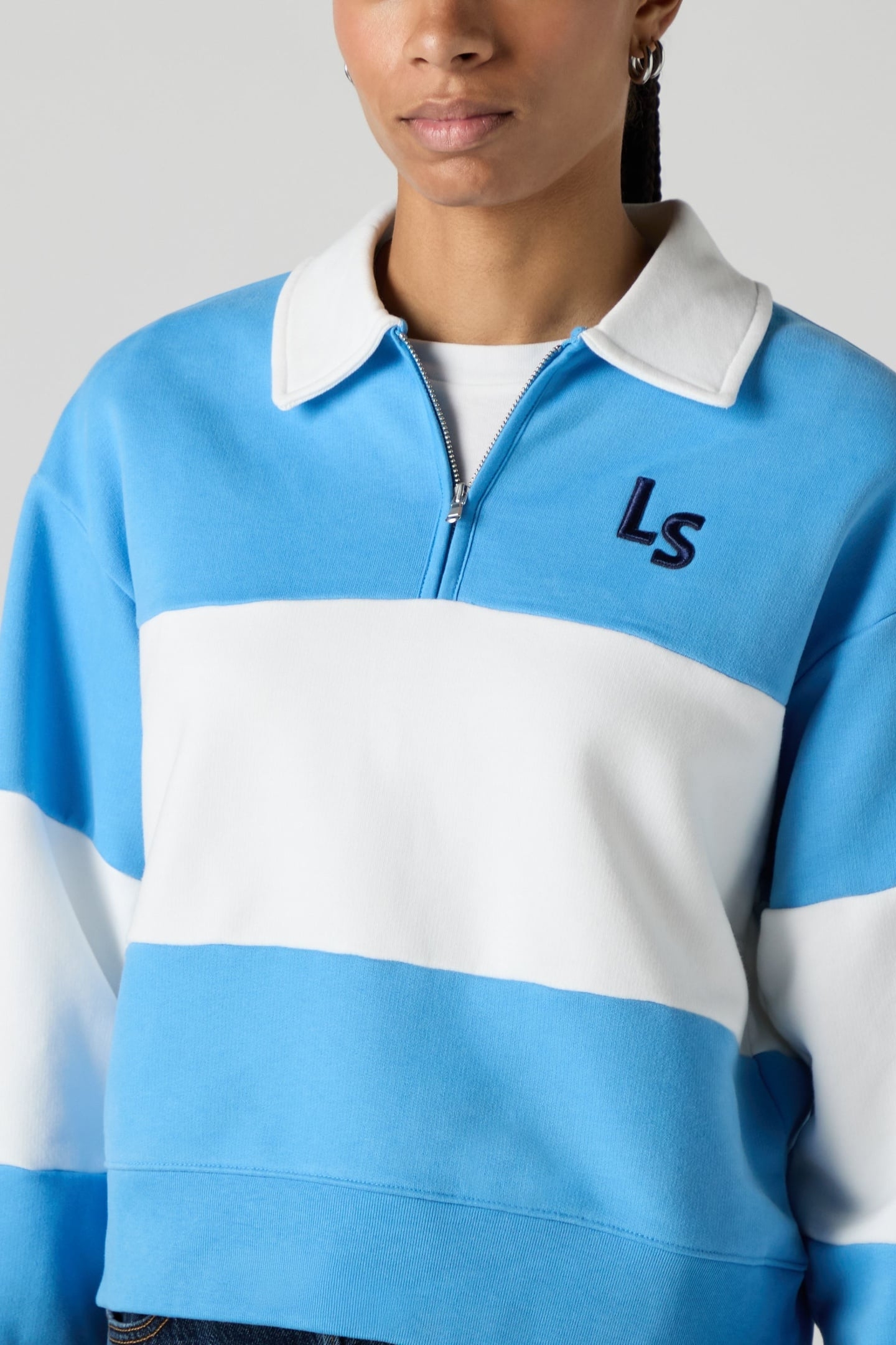 GR BANKS 1/4 ZIP COLLAR LS N AZURE BLUE/ 6