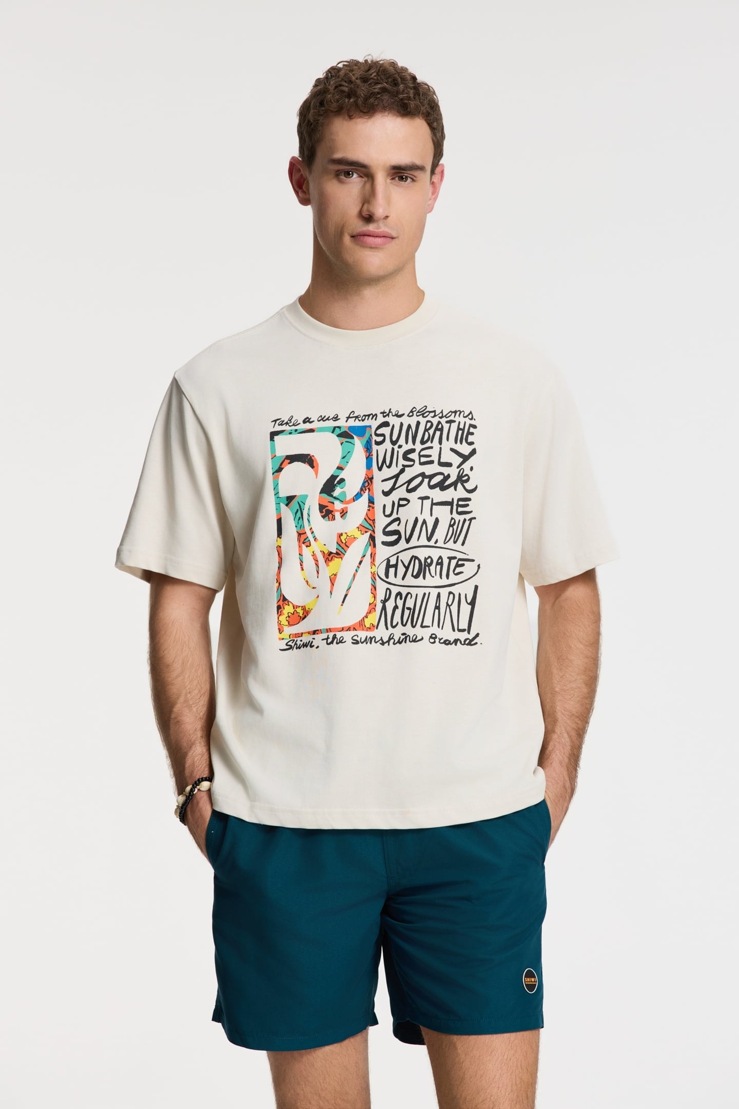 JAY OVERSIZED T-SHIRT FLOWER BLOCK BEIGE 3