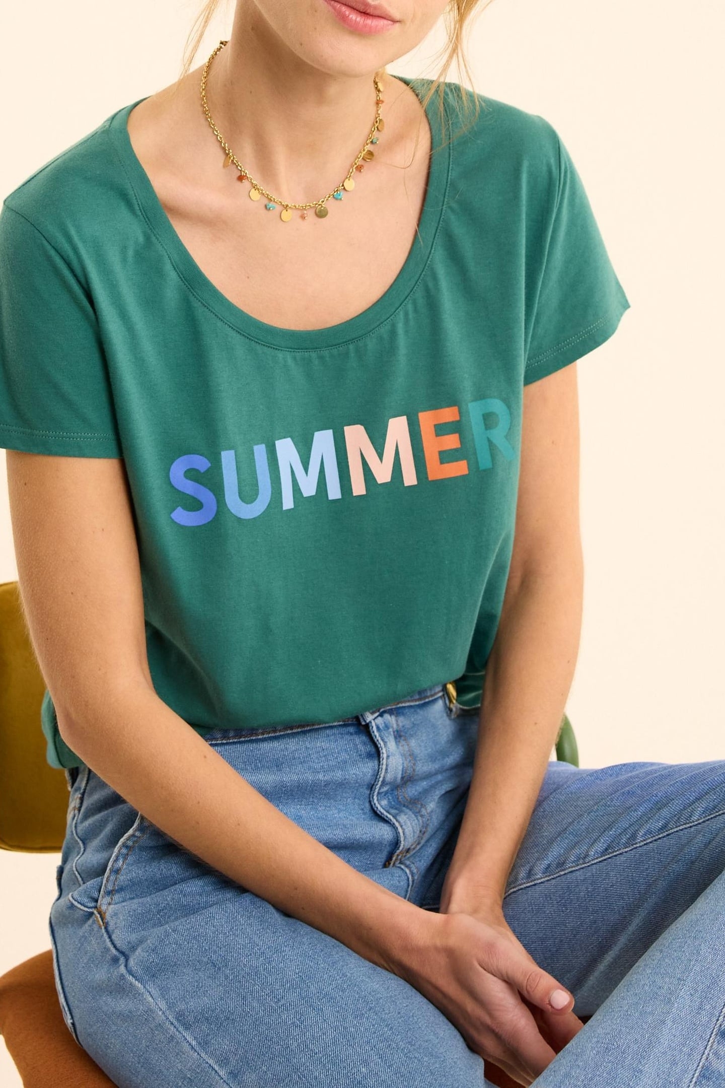 GREEN SHORT-SLEEVED T-SHIRT, COLOURED SLOGAN GREEN 1