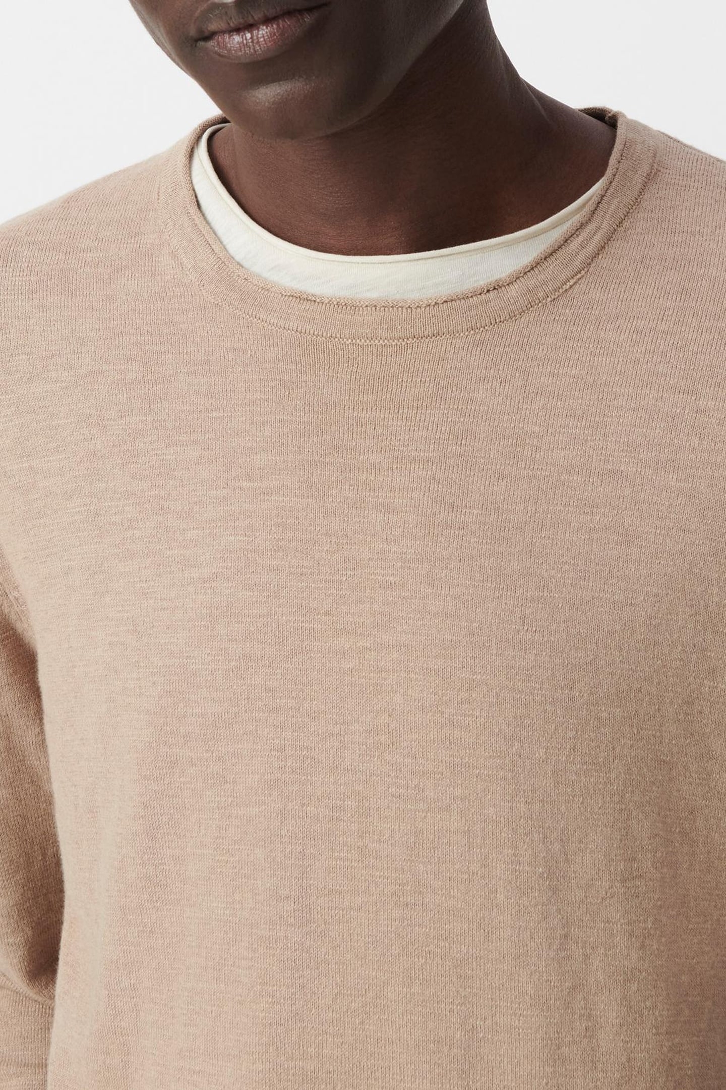 BEIGE SLUB KNIT SWEATER WITH ROLLED COLLAR 4