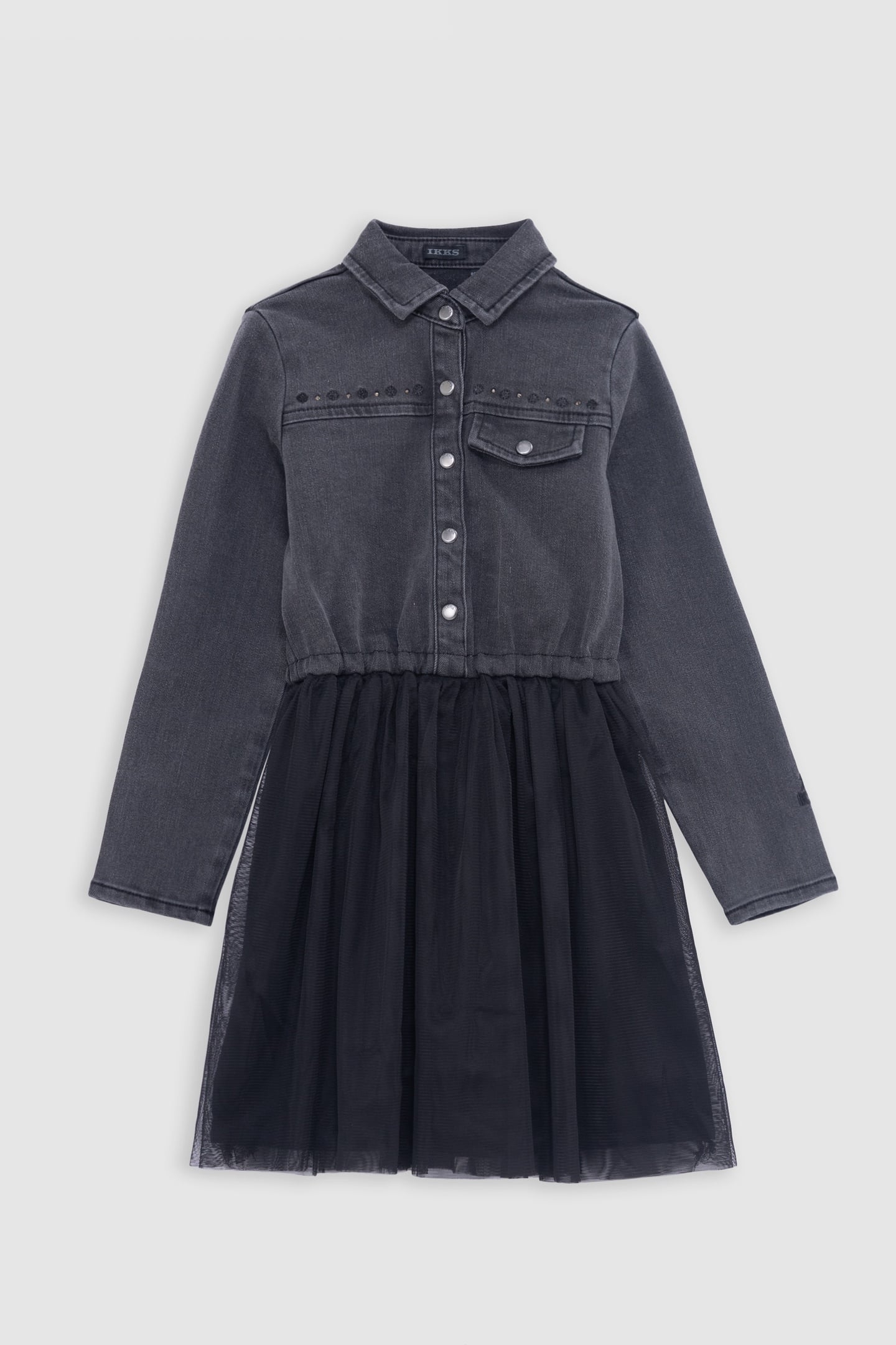 GIRL'S GRAY TWO-MATERIAL TULLE UNDERSKIRT DRESS 1