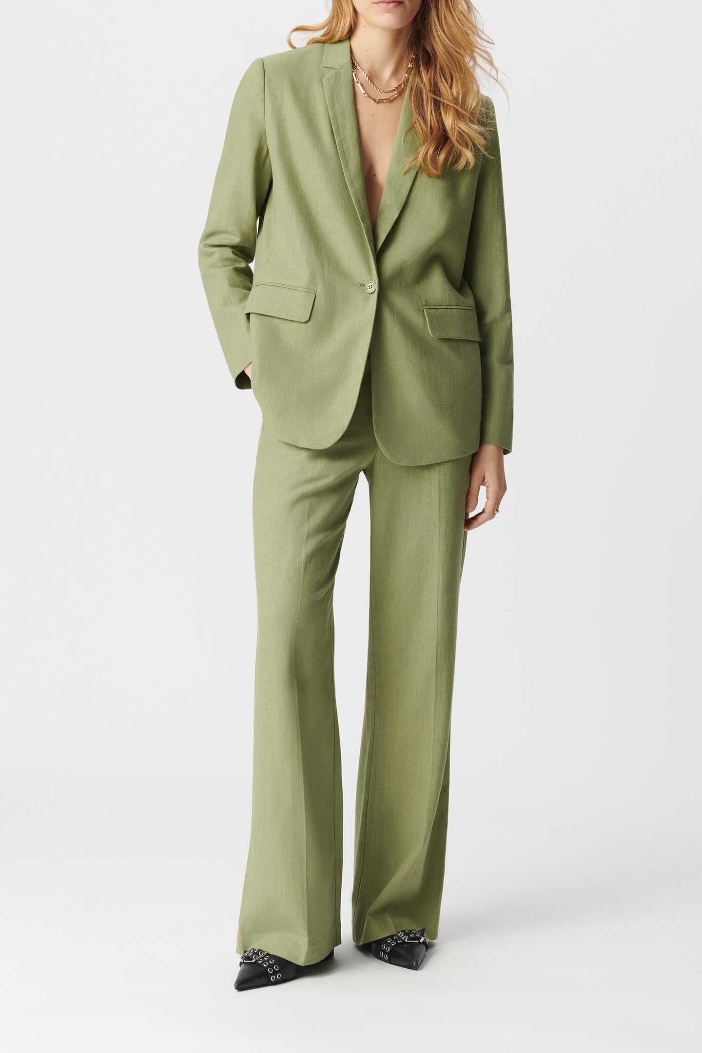 GREEN LINEN AND COTTON SUIT JACKET 1