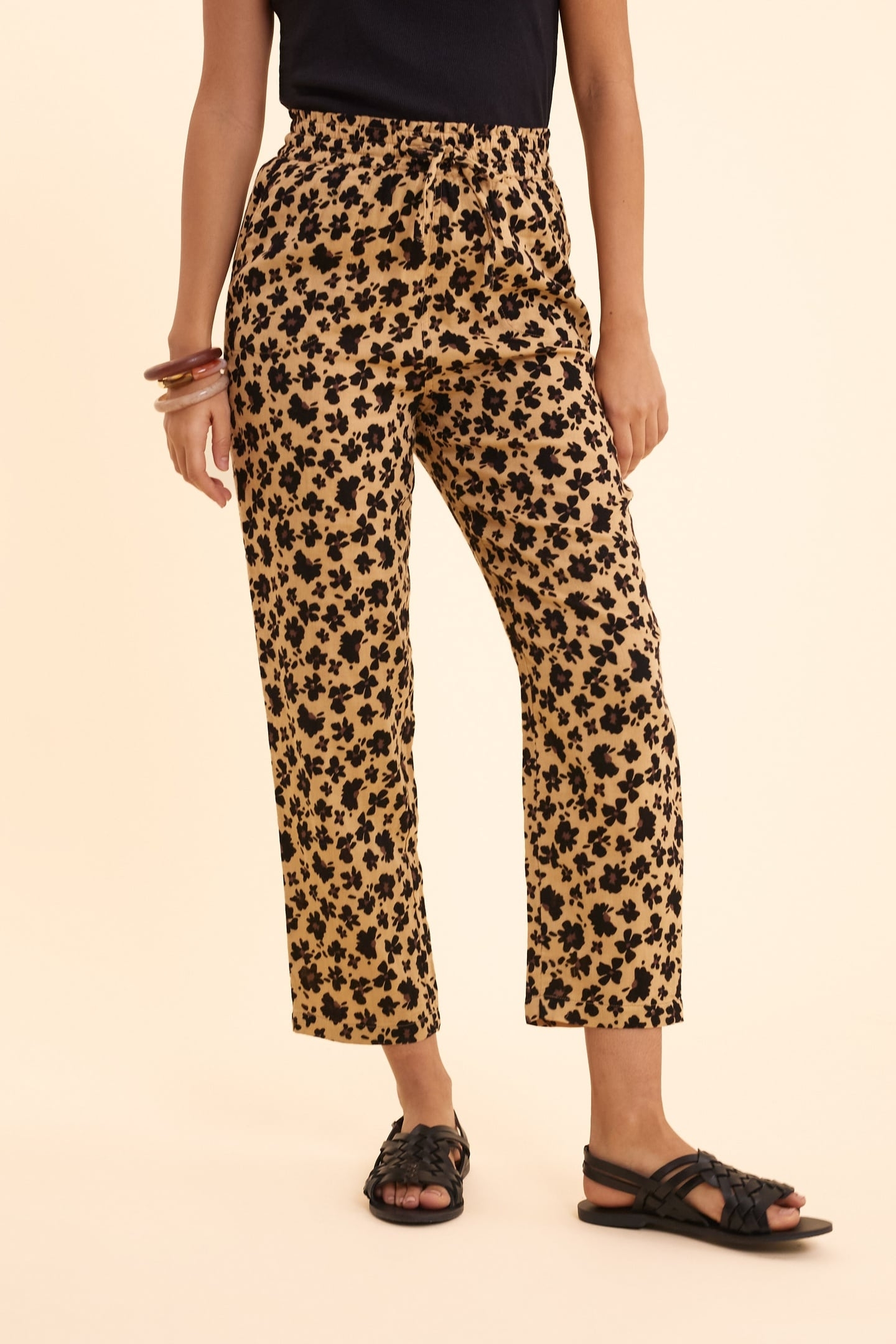 FLORAL LEO PRINT BEIGE PANTS ECRU 2