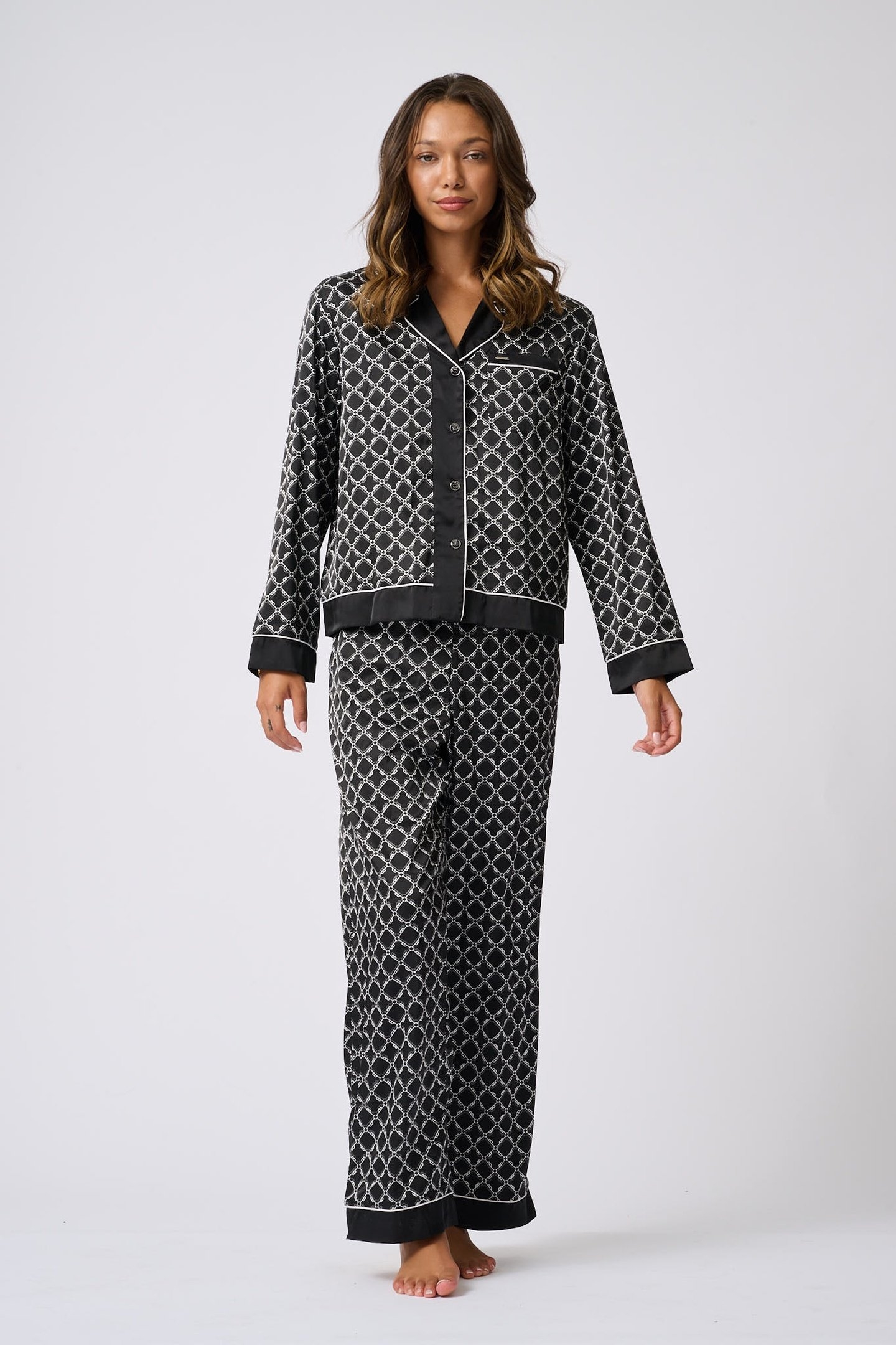 TILLY LONG MONOGRAM PRINTED PYJAMA SET JET BLACK PRINT 1