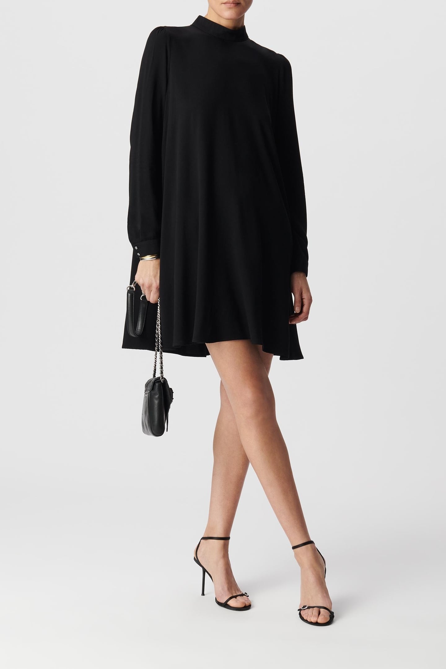 BLACK STAND-UP COLLAR DRESS WOMEN 1