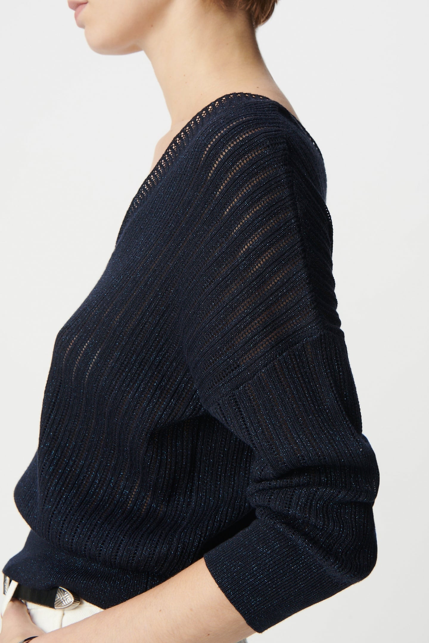 CHIC NAVY OPENWORK LUREX SWEATER 5