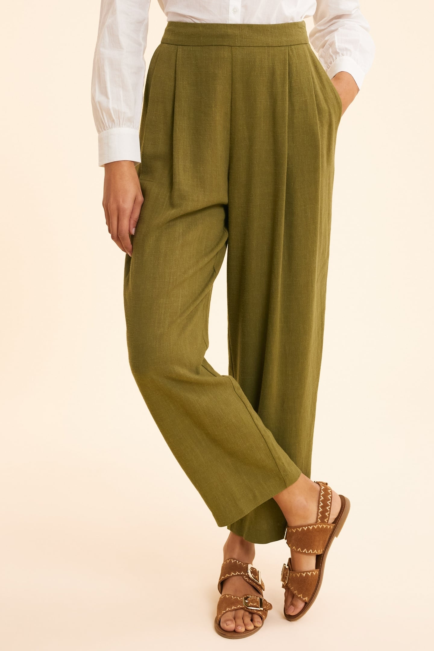 KHAKI LINEN BLEND SUIT PANTS KHAKI 1