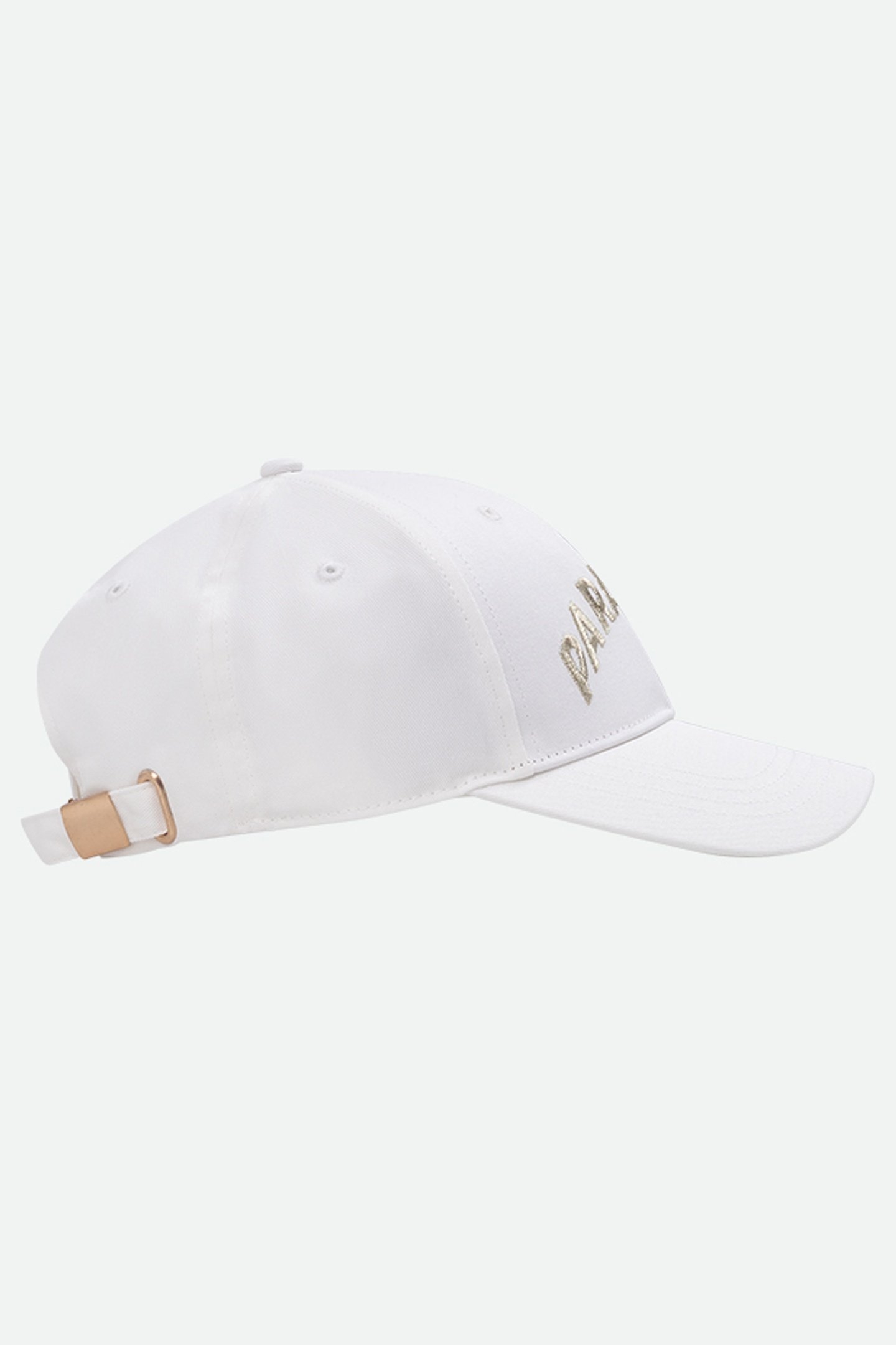 ABACA - WHITE CAP WITH GOLD MESSAGE EMBROIDERY 2
