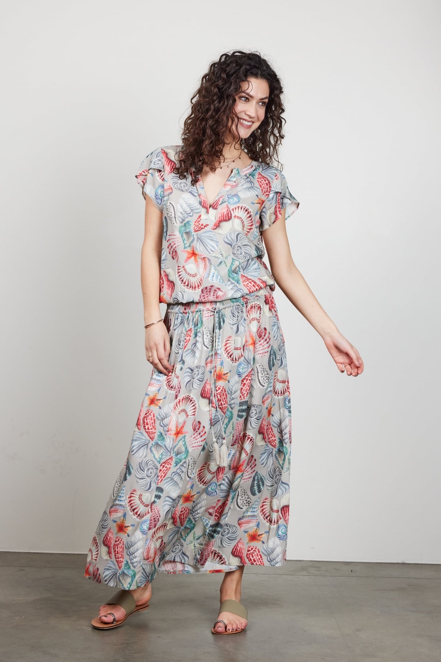 SMOCKED SKIRT MAGIC IN OFFWHITE WITH PALM FESTIVAL PRINT 3