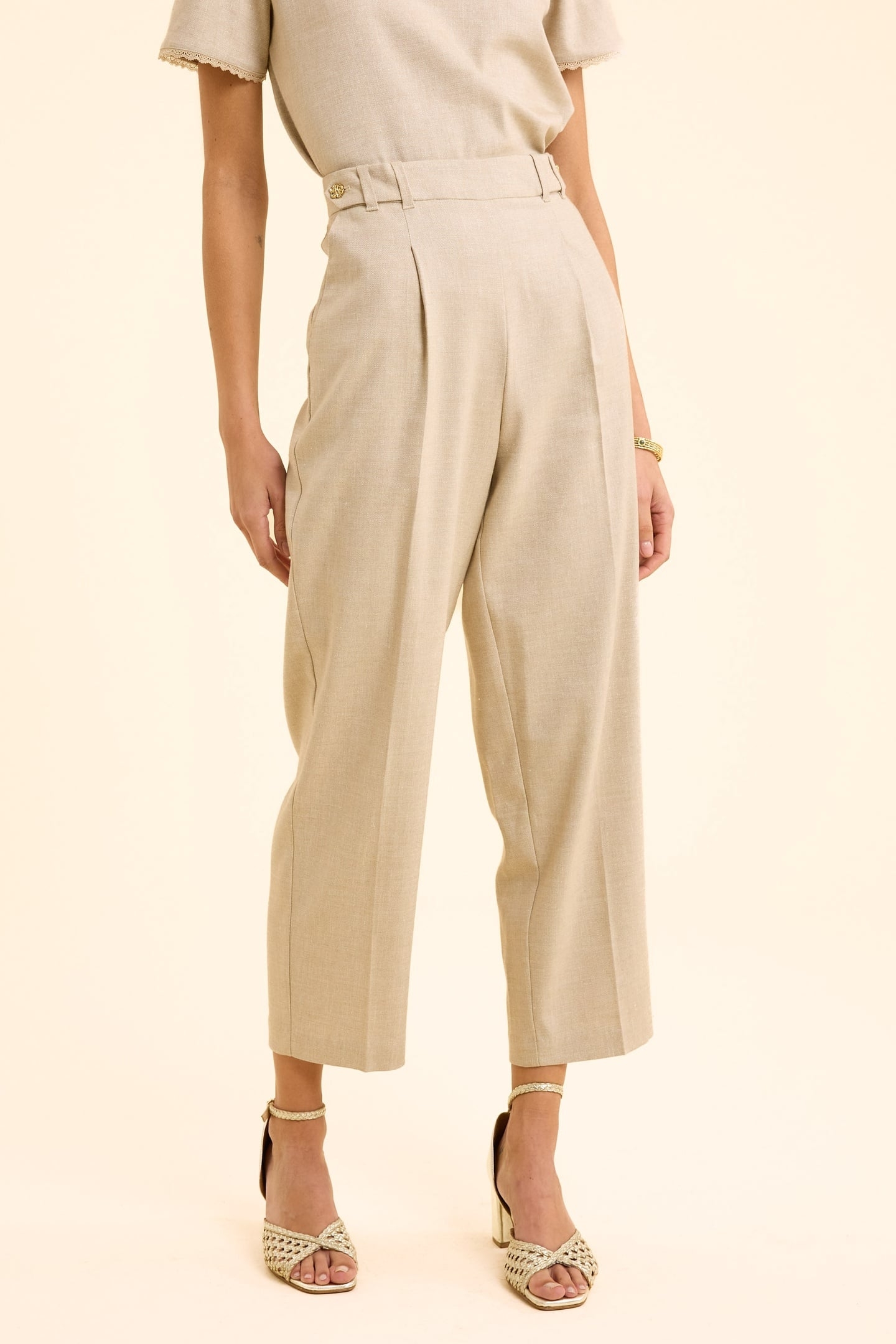 GOLD BEIGE SUIT TROUSERS ECRU 2