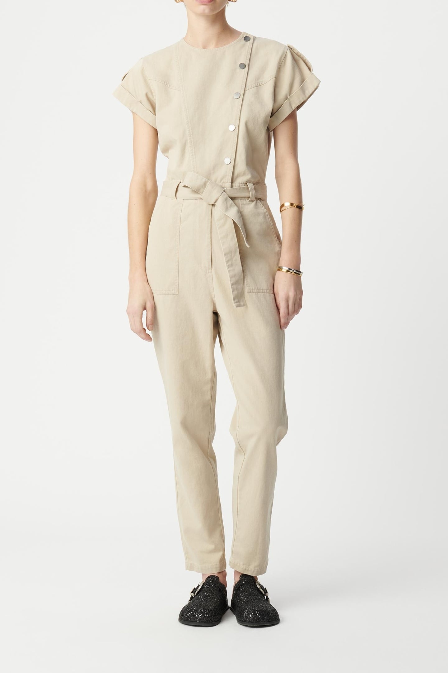 BEIGE JUMPSUIT WITH ASYMMETRICAL CLOSURE 1