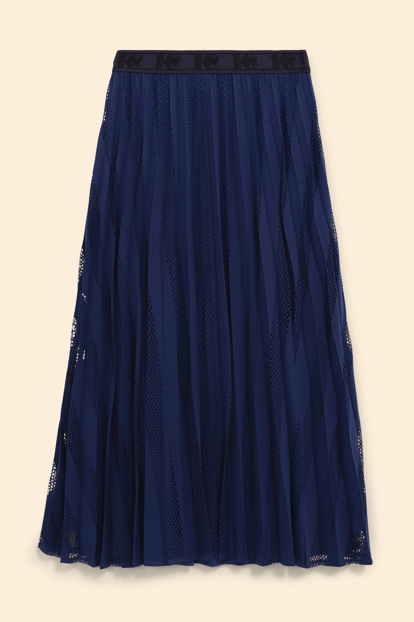 LONG INDIGO PLEATED SKIRT WITH OPENWORK STRIPES INDIGO 4
