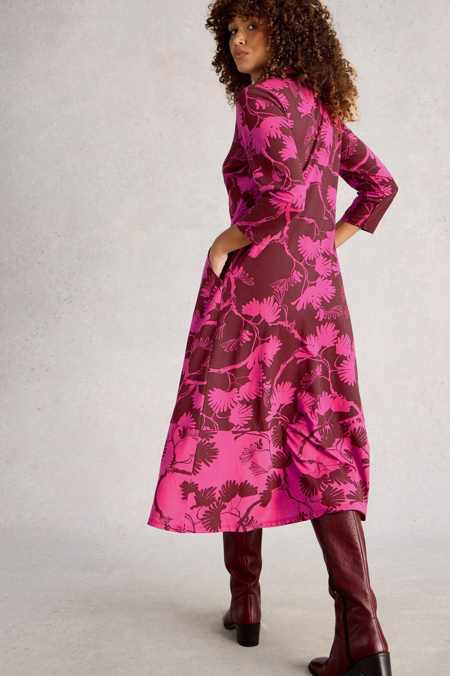 RUA JERSEY SHIRT DRESS PINK PRINT 2