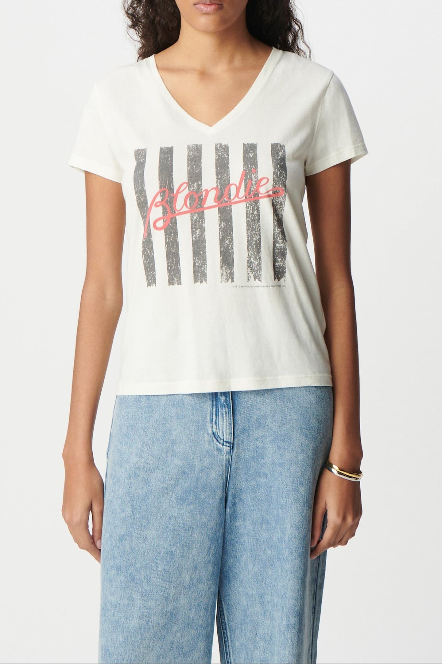 WHITE TEE-SHIRT WITH BLONDIE MESSAGE AND STRIPES 2