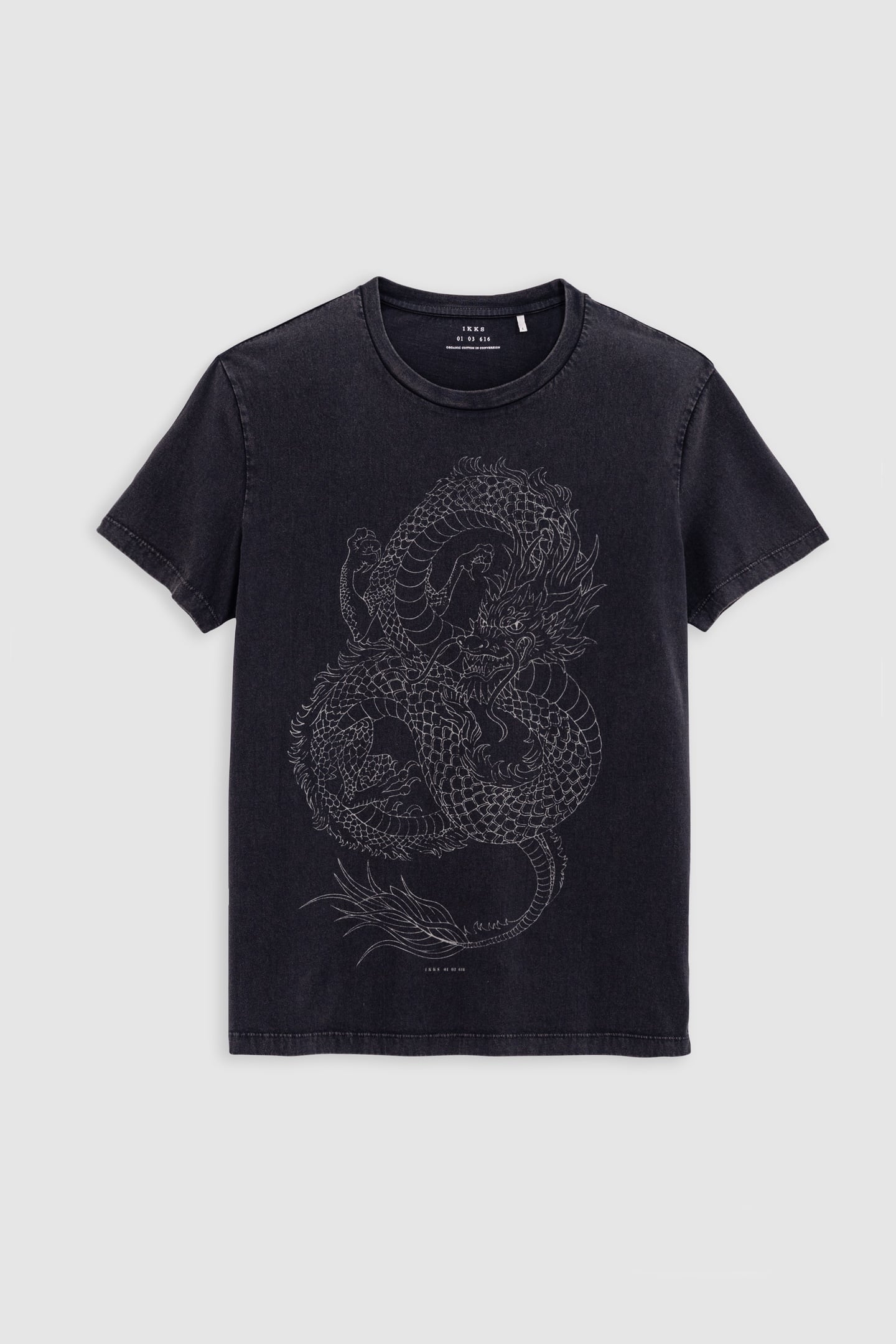 BLACK ORGANIC COTTON T-SHIRT WITH XL DRAGON IMAGE 5