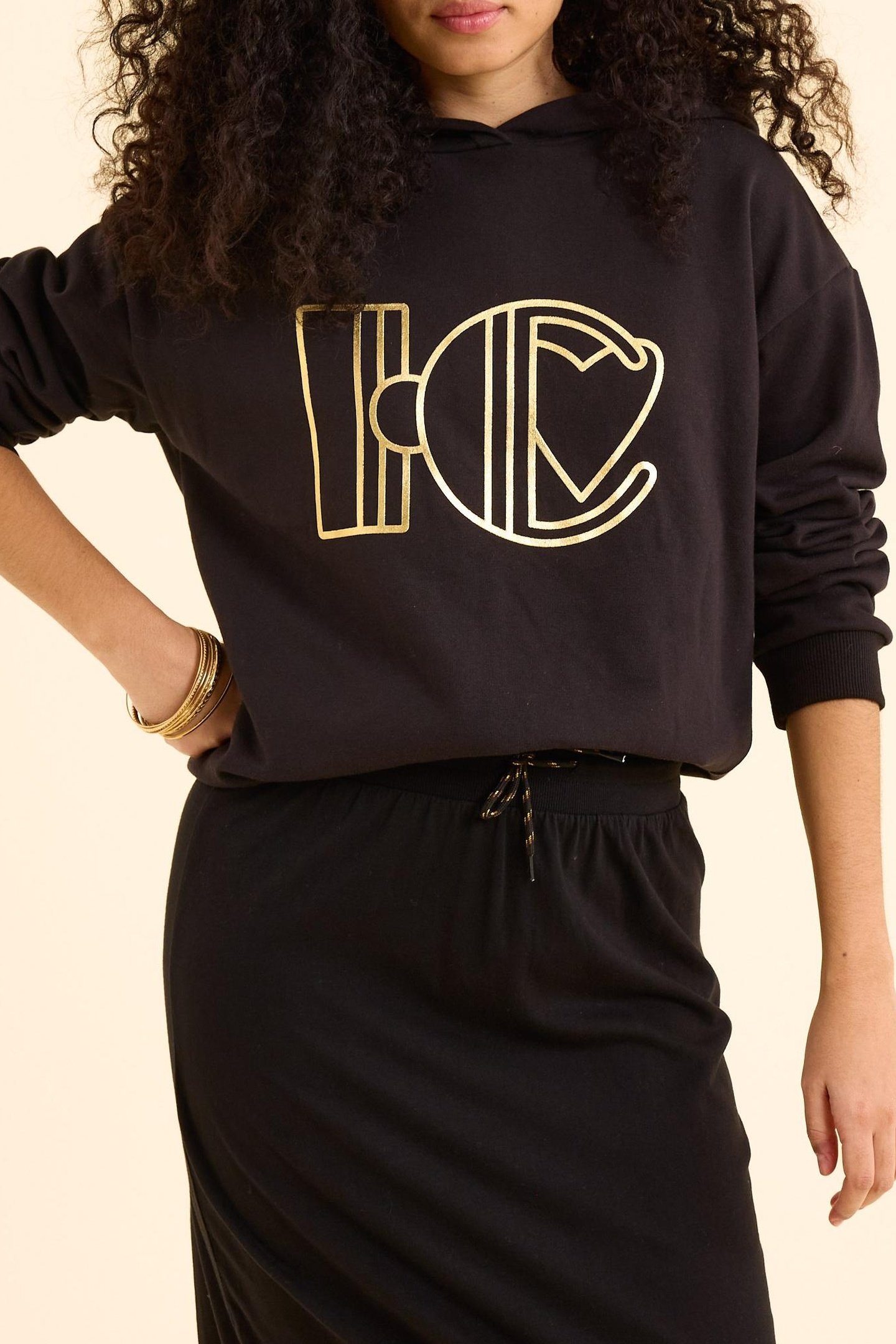 BLACK HOODIE WITH GOLD MONOGRAM BLACK 1