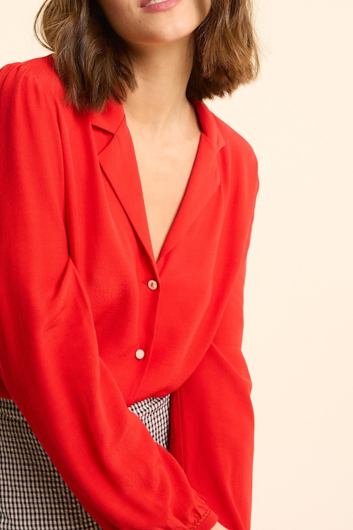 RED FLOWING SHIRT WITH BRAID DETAIL CARMINE RED 6