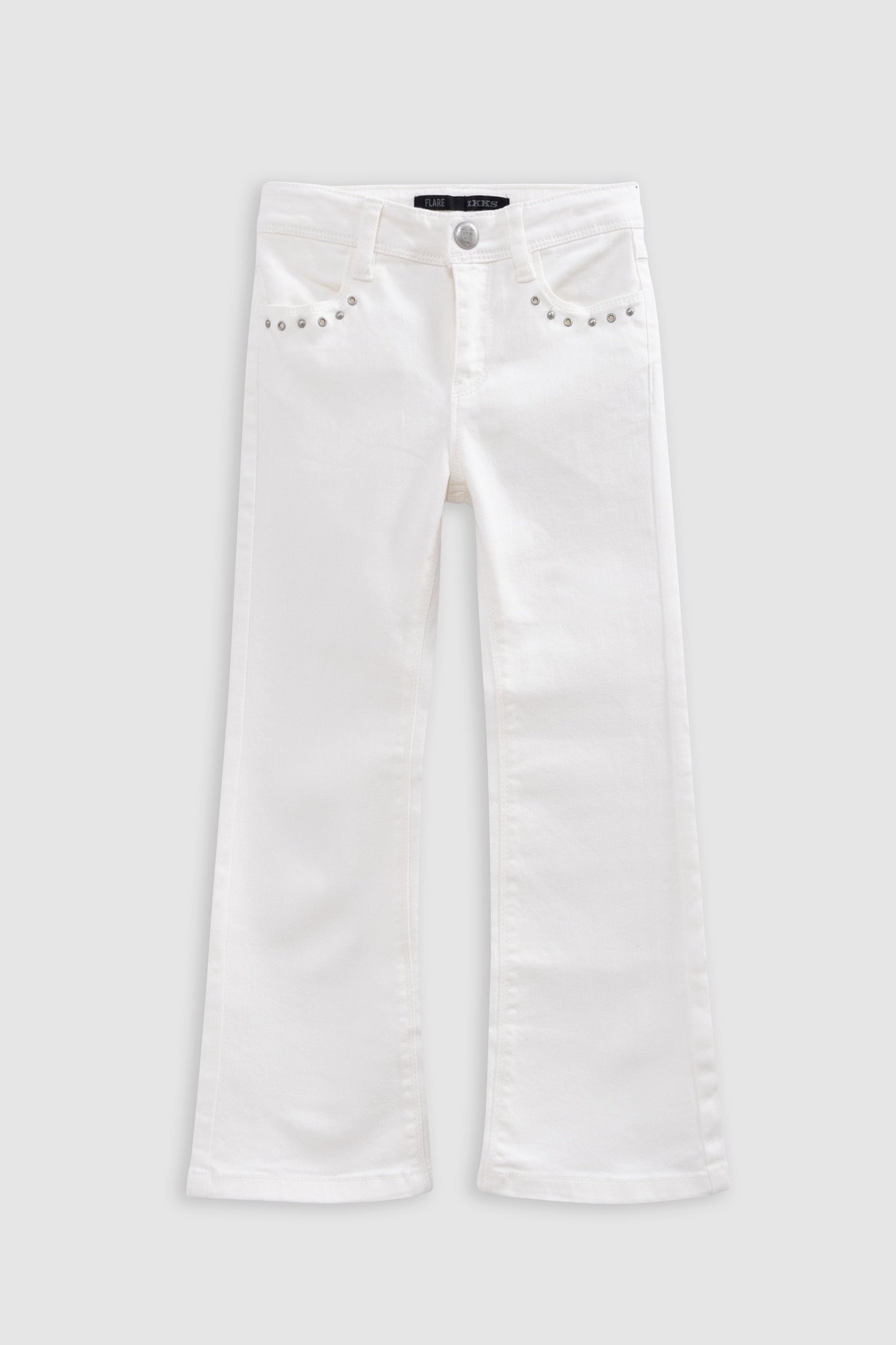 FLARE ECRU JEANS WITH STUD AND EYELET DECORATION 1