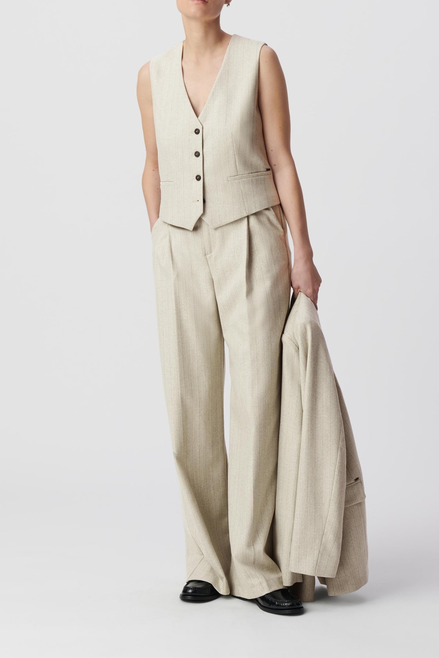 GREY SUIT PANTS WITH LUREX STRIPE PATTERN 1