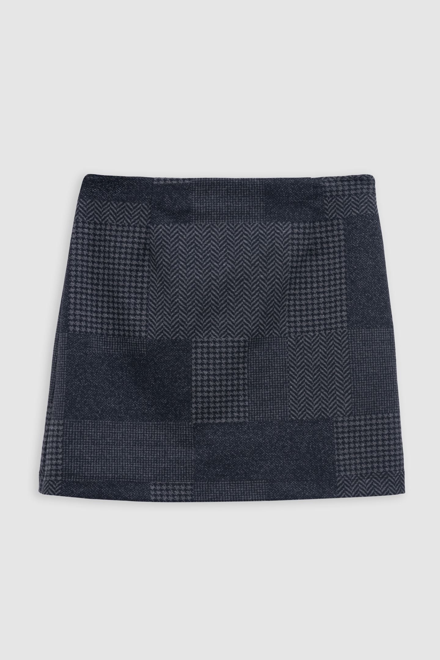 PATCHWORK EFFECT MILANO GREY KNIT SHORT SKIRT 6