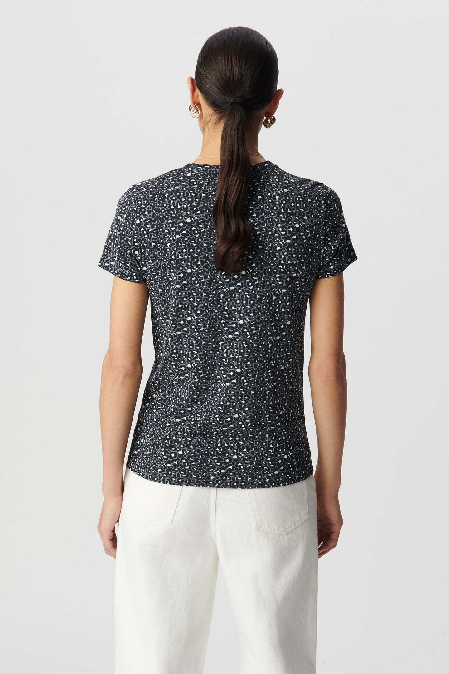 GREY CREW NECK T-SHIRT WITH LEOPARD PRINT 3