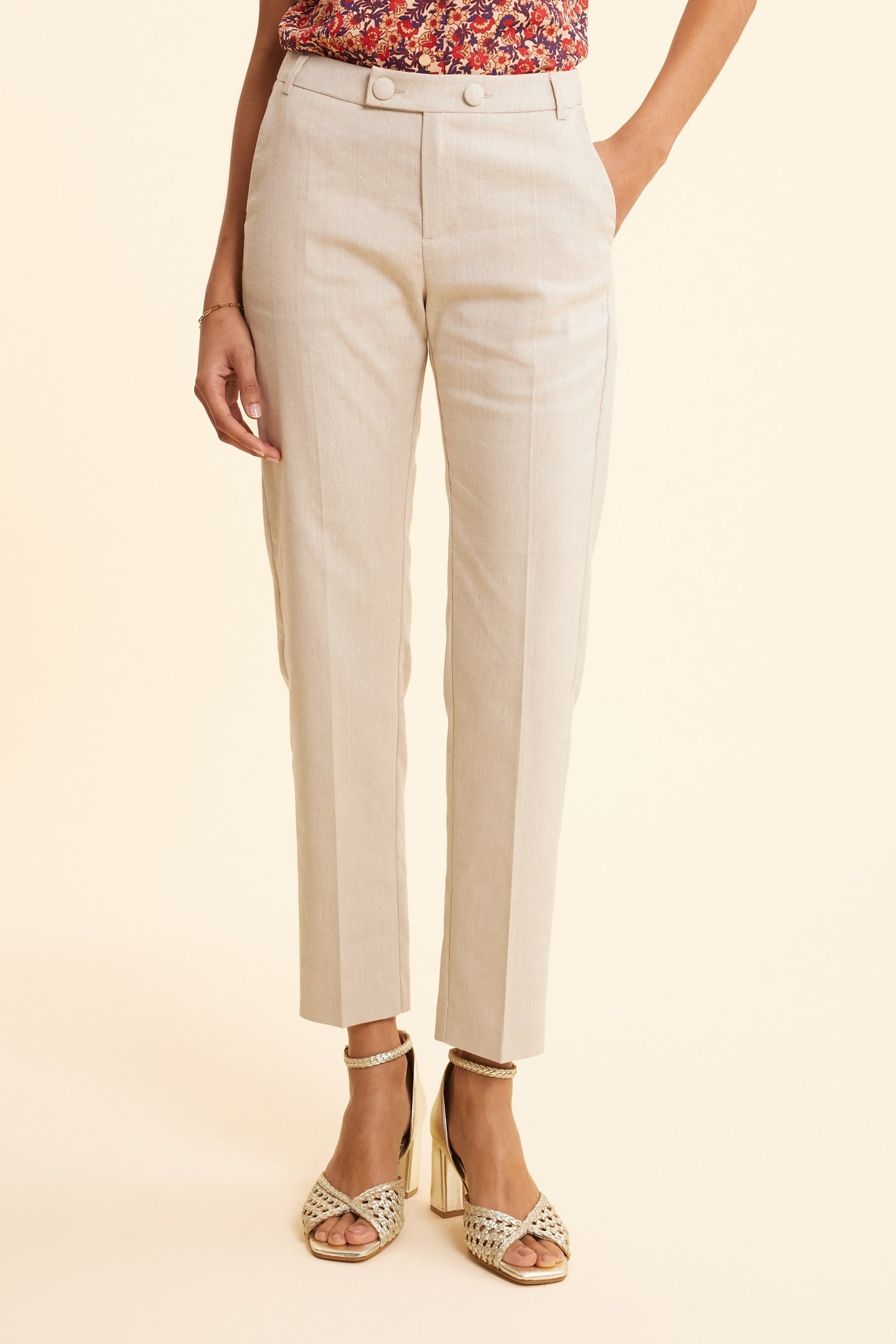 ECRU LUREX PINSTRIPE PATTERN SUIT PANTS ECRU 2