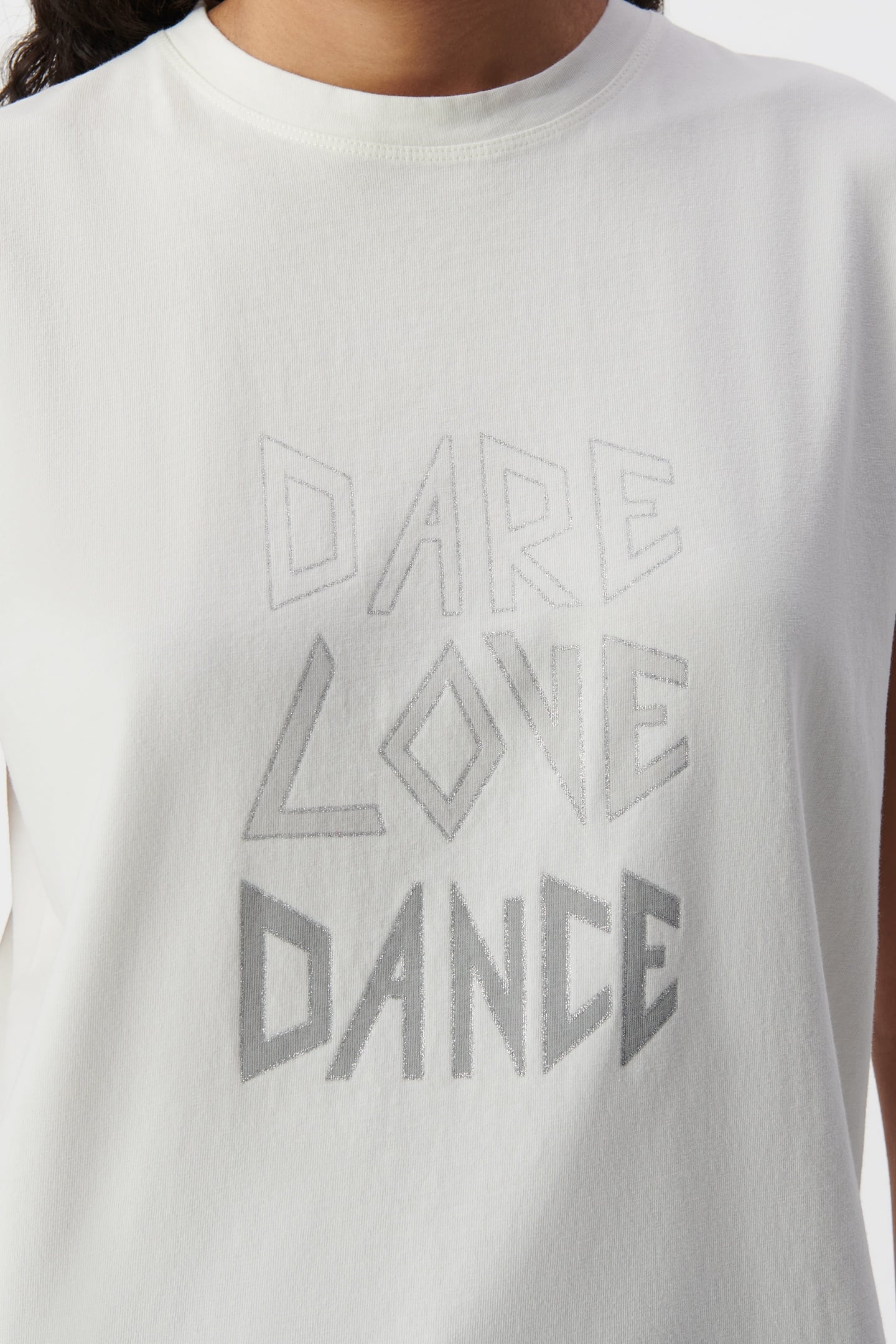 WHITE CREW NECK T-SHIRT WITH GLITTERY SLOGAN 5