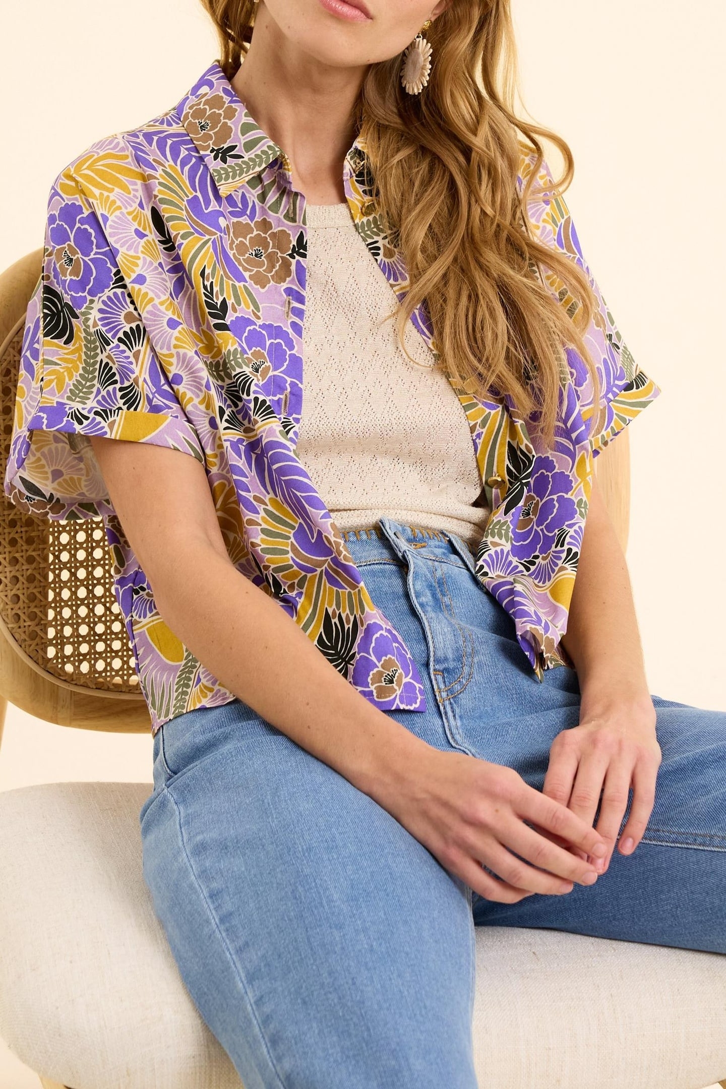 MAUVE SHORT-SLEEVED SHIRT WITH PARROT PRINT PARMA 1