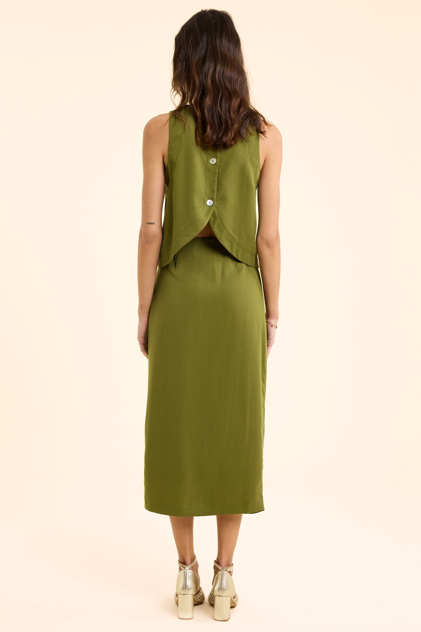 FLOWY KHAKI MIDI SKIRT WITH SIDE TIE KHAKI 4