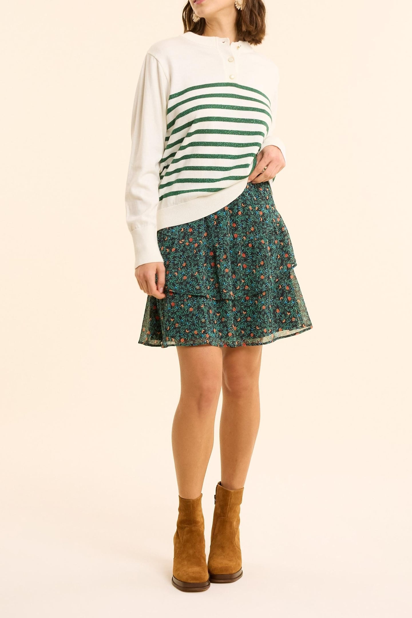 WHITE KNIT SWEATER WITH GREEN LUREX STRIPES OFF-WHITE 3