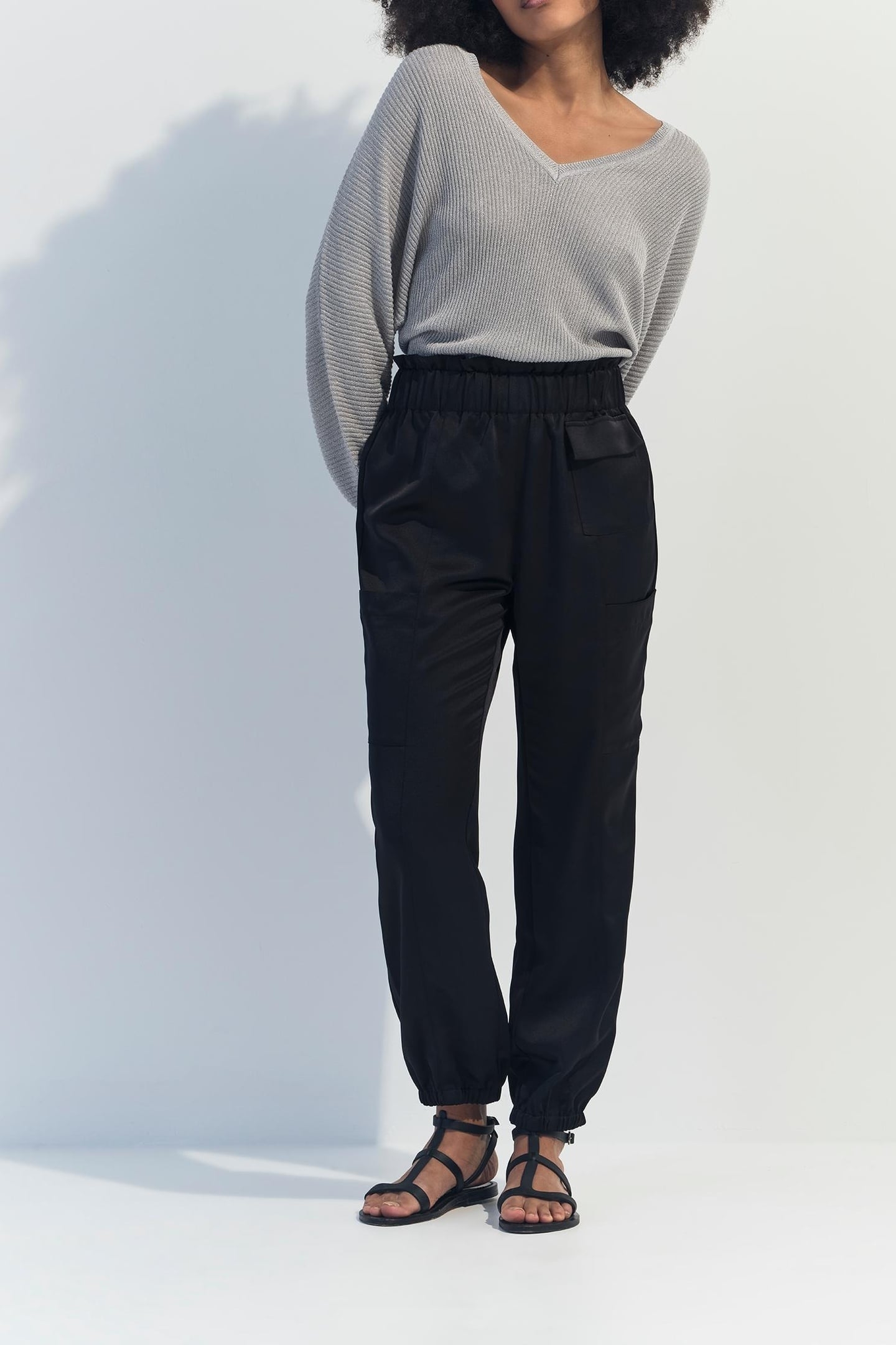 TONY - SILVER RIBBED KNIT SWEATER WITH BATWING SLEEVES 2