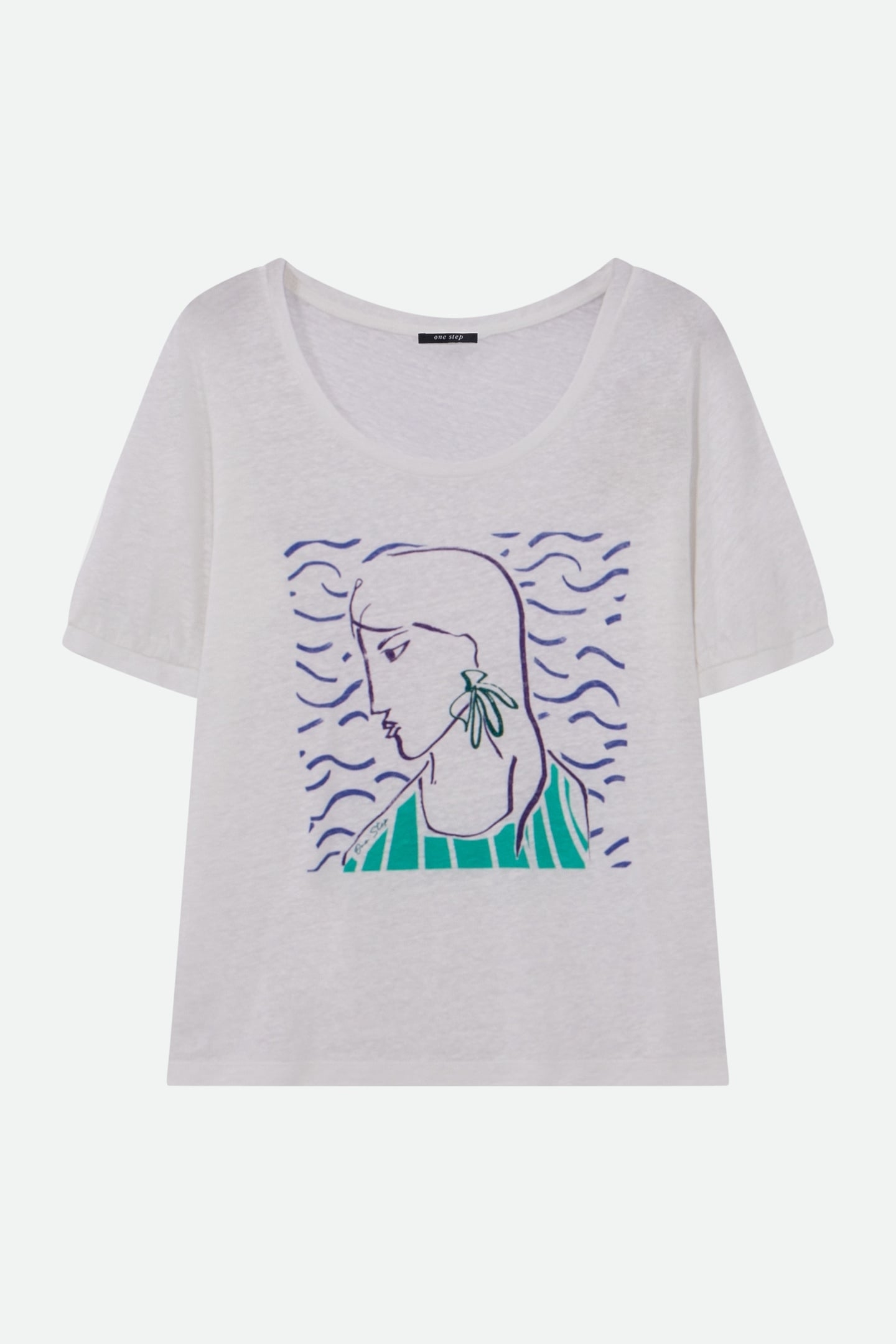 MALONE - WHITE LINEN KNIT T-SHIRT VISUAL PENCILED DANCER 5