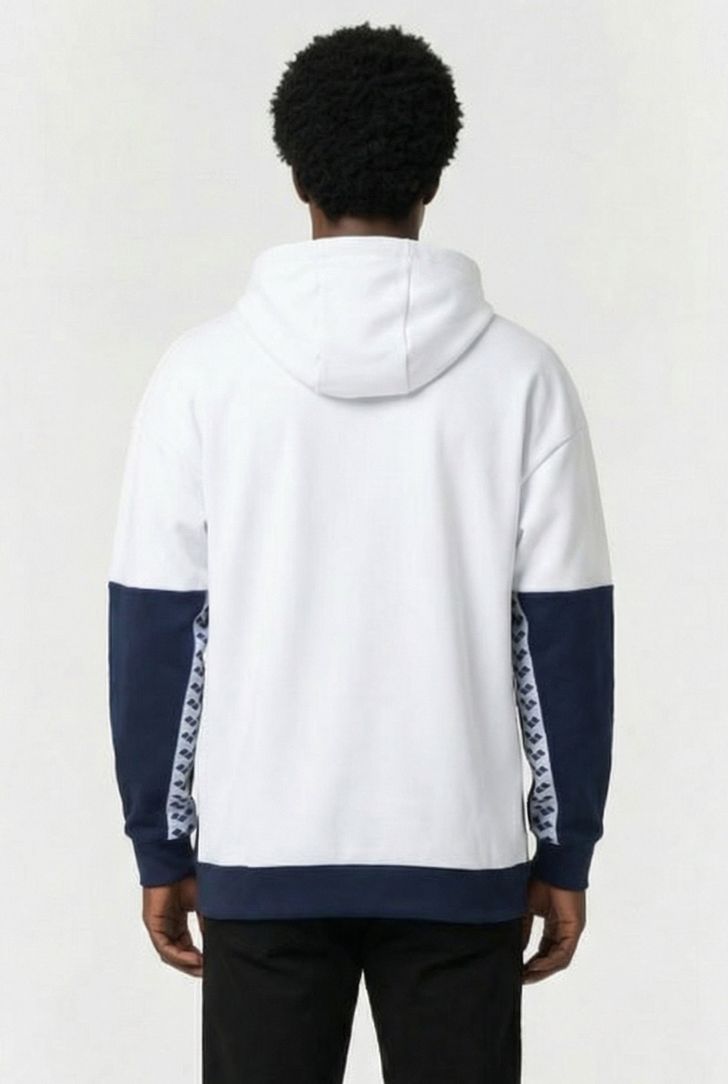 UNISEX HOODED HALF ZIP PANEL SWEAT TEAM WHITE-NAVY 4