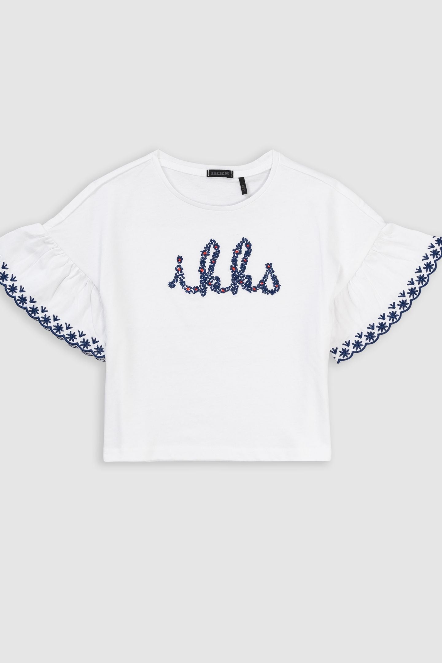IKKS NAVY EMBROIDERED WHITE ORGANIC COTTON T-SHIRT 1