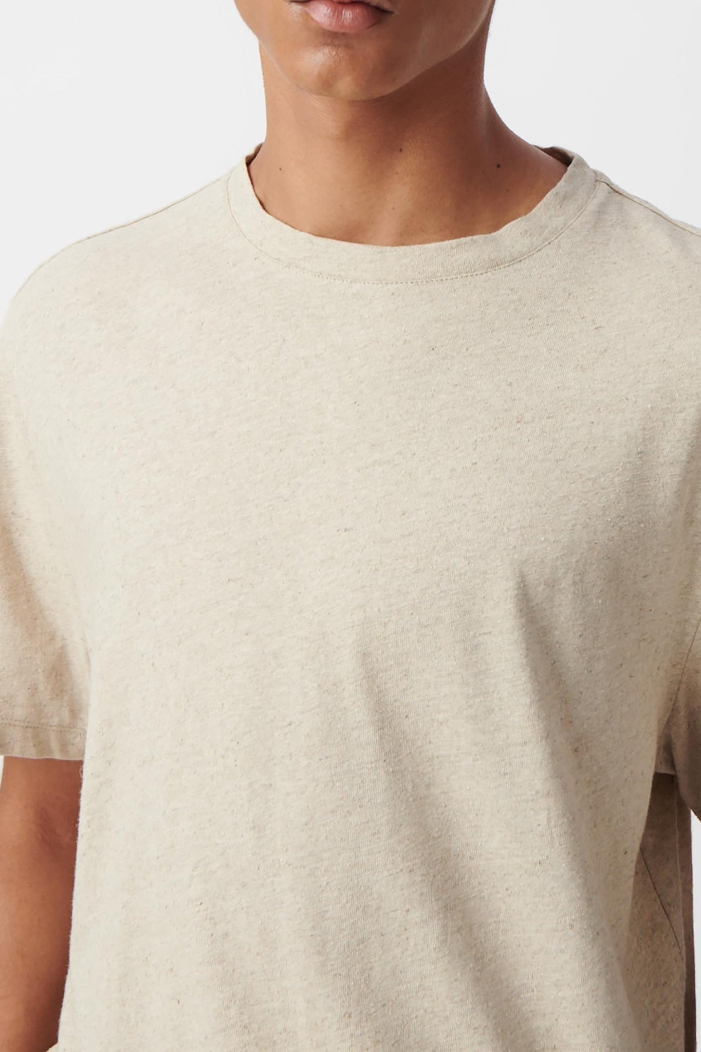 BEIGE MARL COTTON AND LINEN T-SHIRT 5