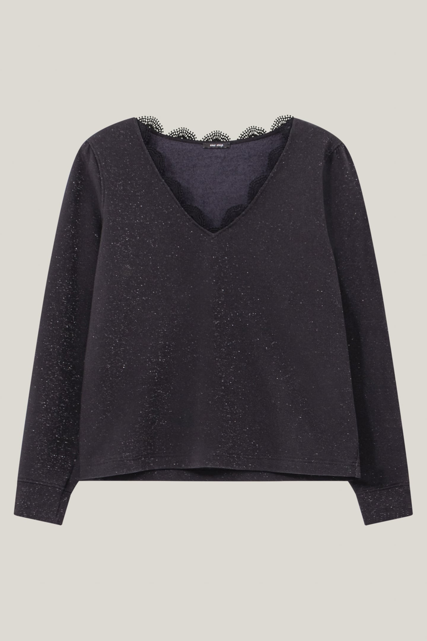 MANTE - BLACK FLEECE SWEATSHIRT WITH SEQUINED LACE COLLAR 1