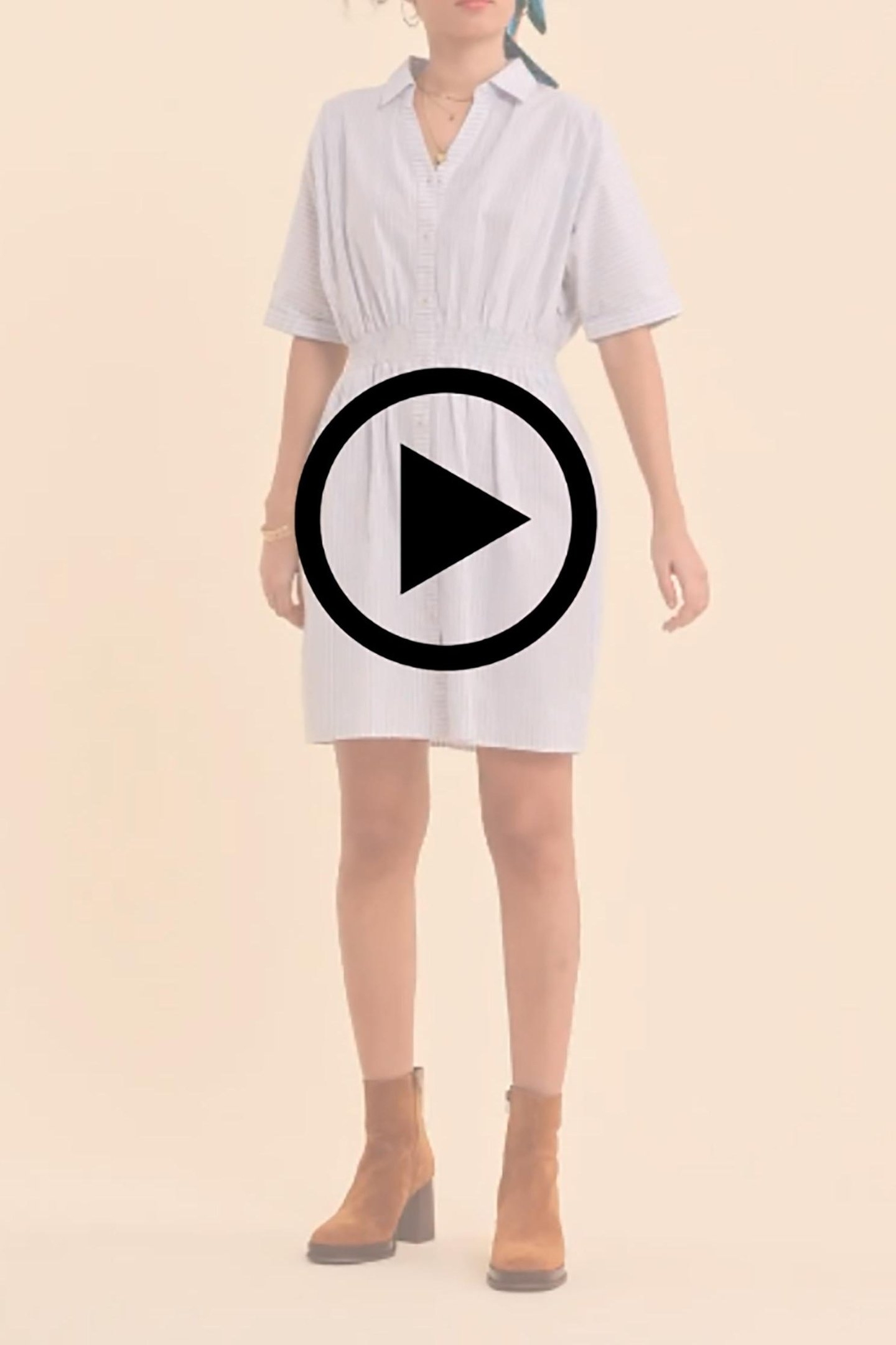 WHITE STRIPED CROPPED SHIRT DRESS OFF-WHITE 4