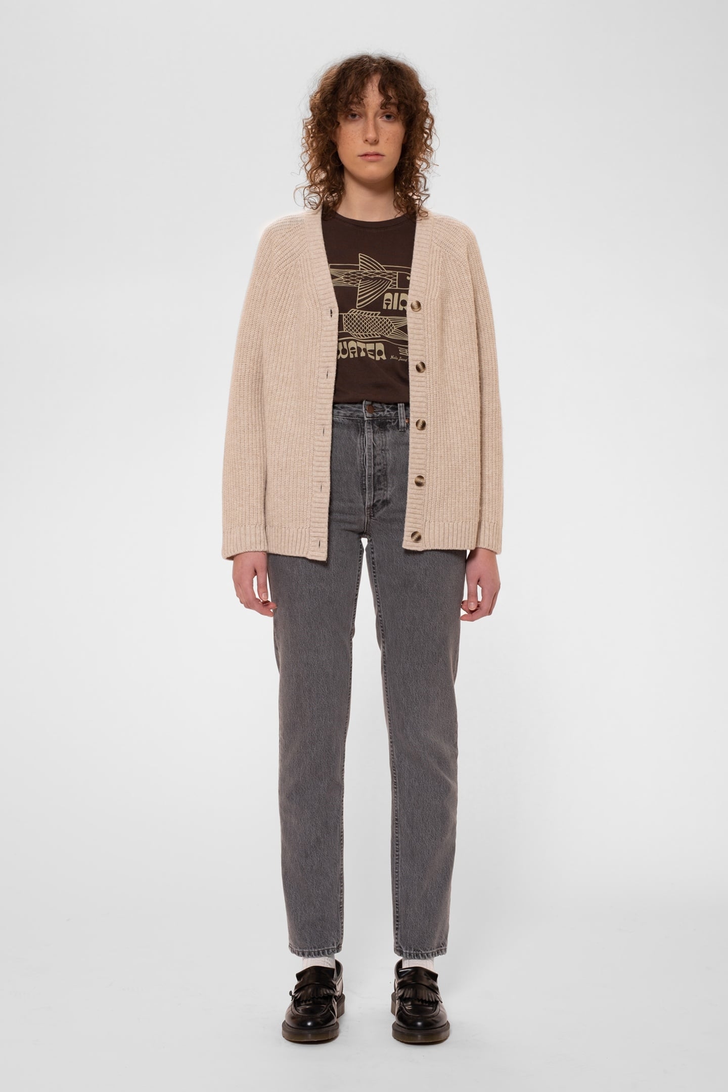 KRISTINA RIB KNIT CARDIGAN OAT 1