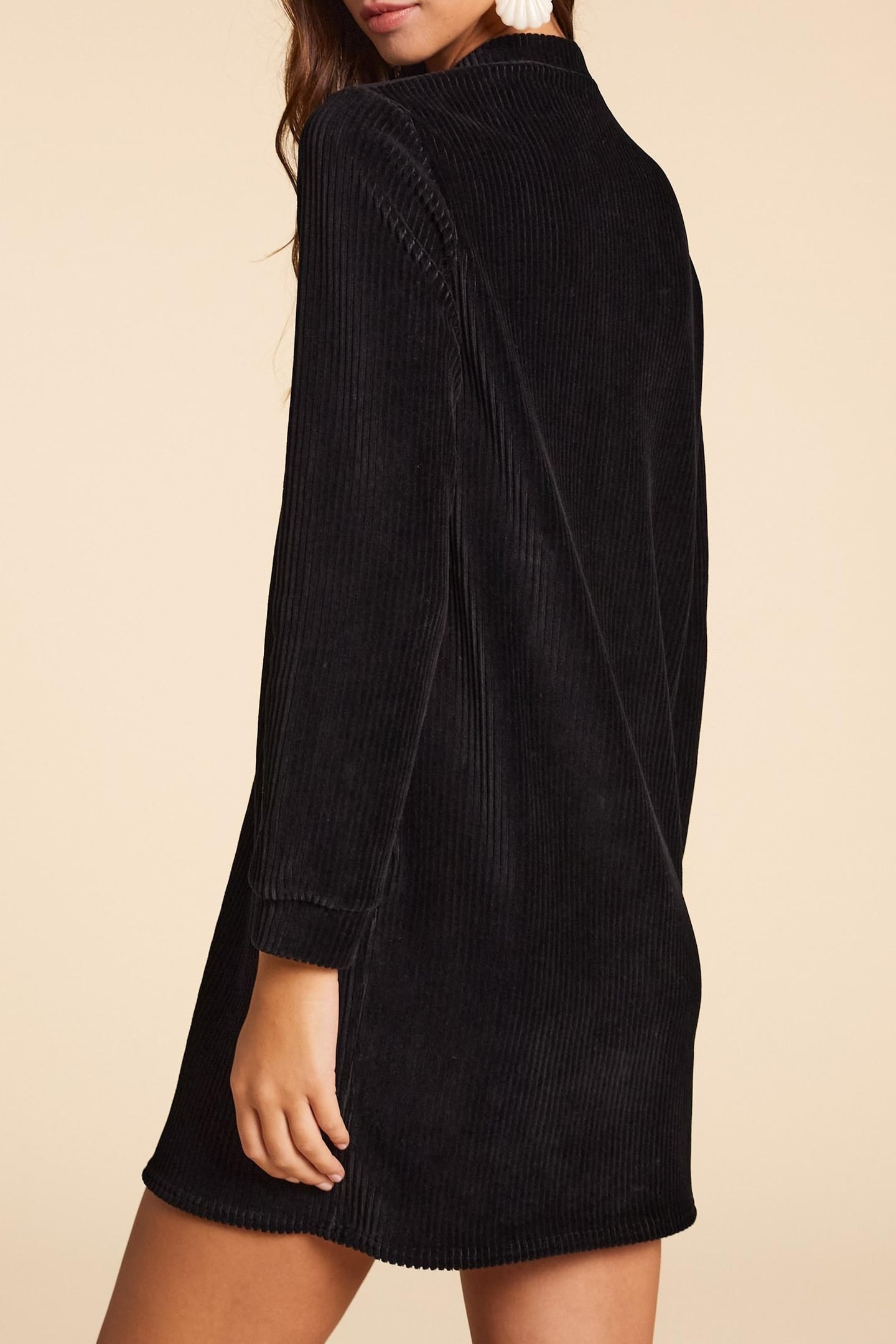BLACK CORDUROY KNIT DRESS BLACK 3