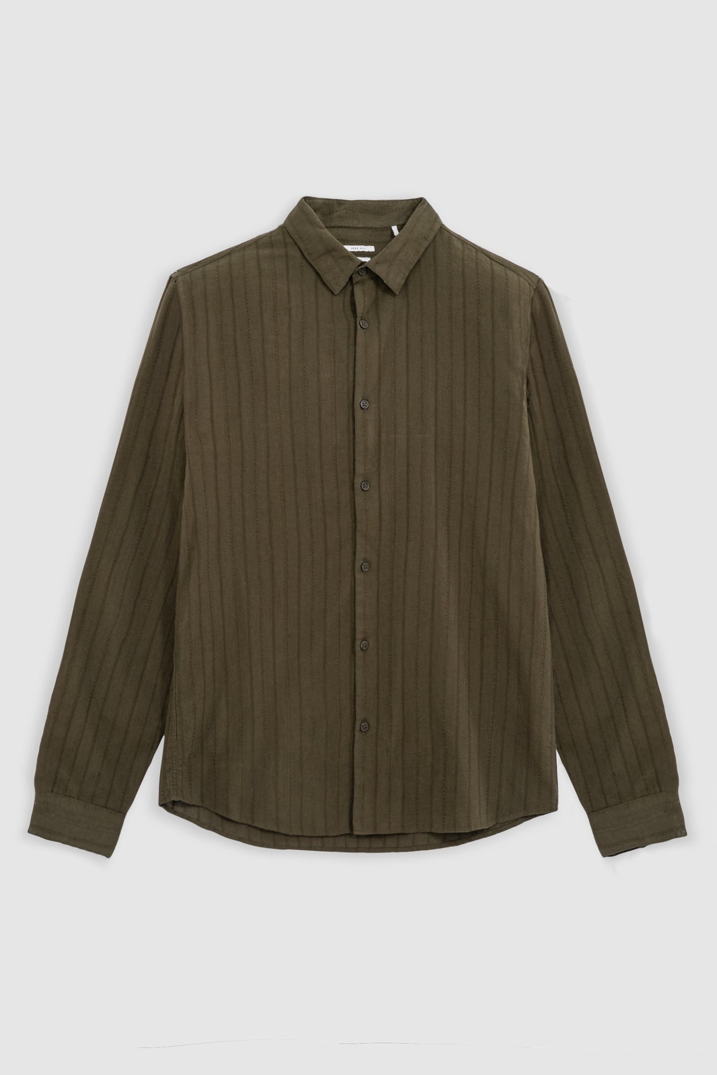 KHAKI ORGANIC COTTON SLIM SHIRT, STRIPED EMBROIDERY 5