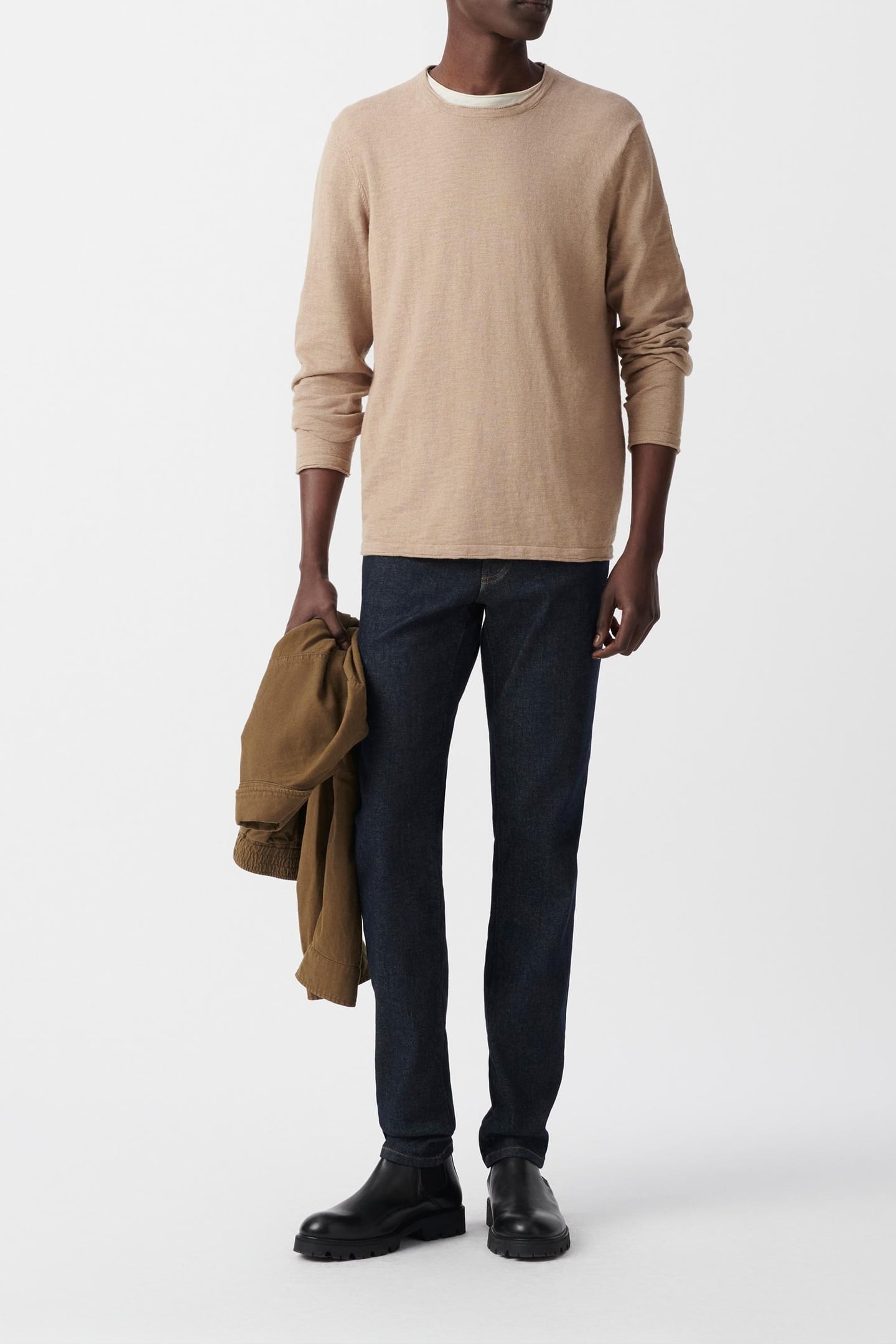 BEIGE SLUB KNIT SWEATER WITH ROLLED COLLAR 1