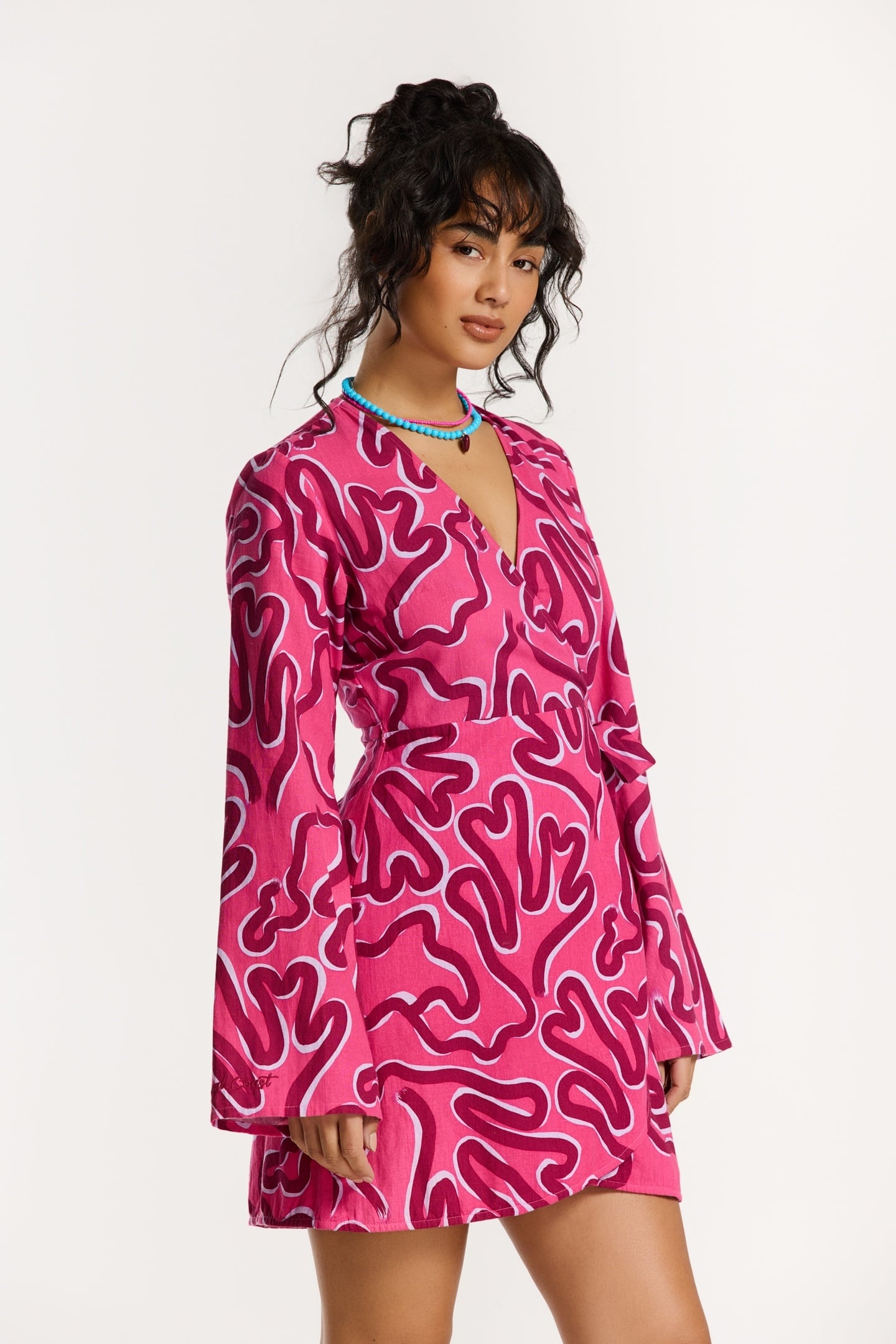 JANELLE DRESS SWIRLY CORAL PINK MAGENTA SWIRLY CORAL 4