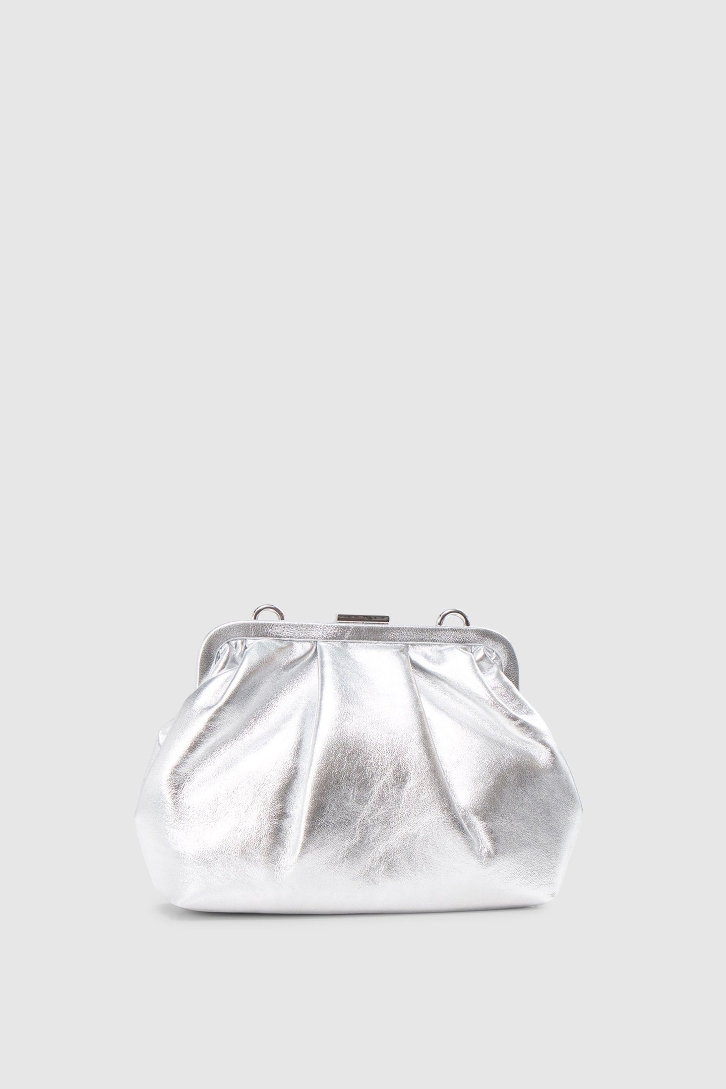 METALLIC SILVER LEATHER POUCH BAG 3