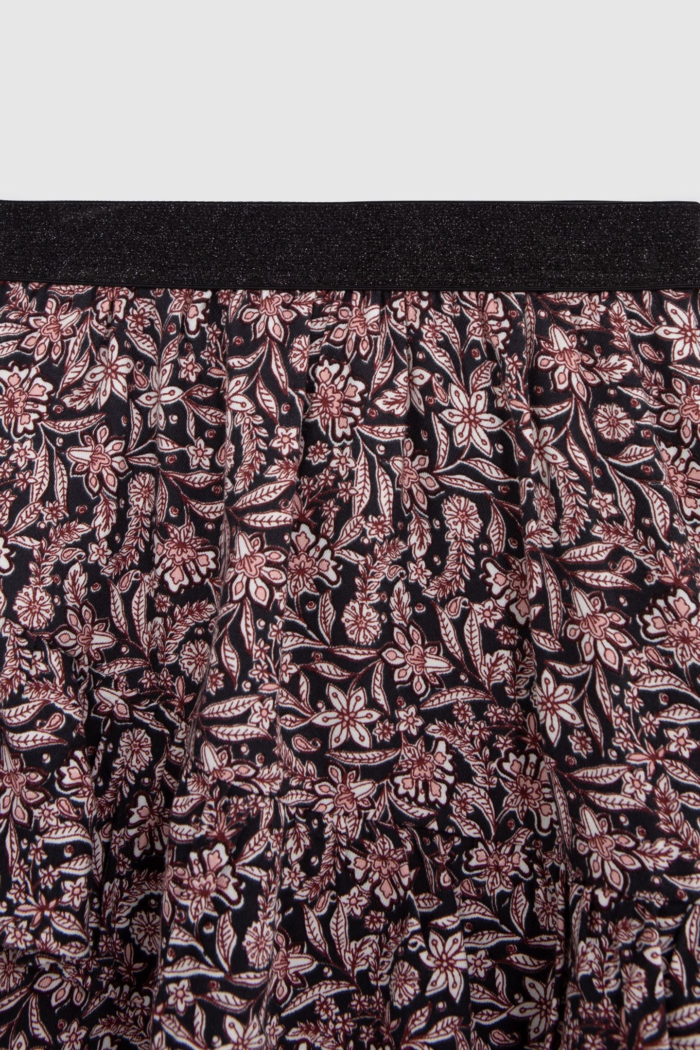 BLACK BAROQUE FLORAL PRINT SKIRT FOR GIRLS 3