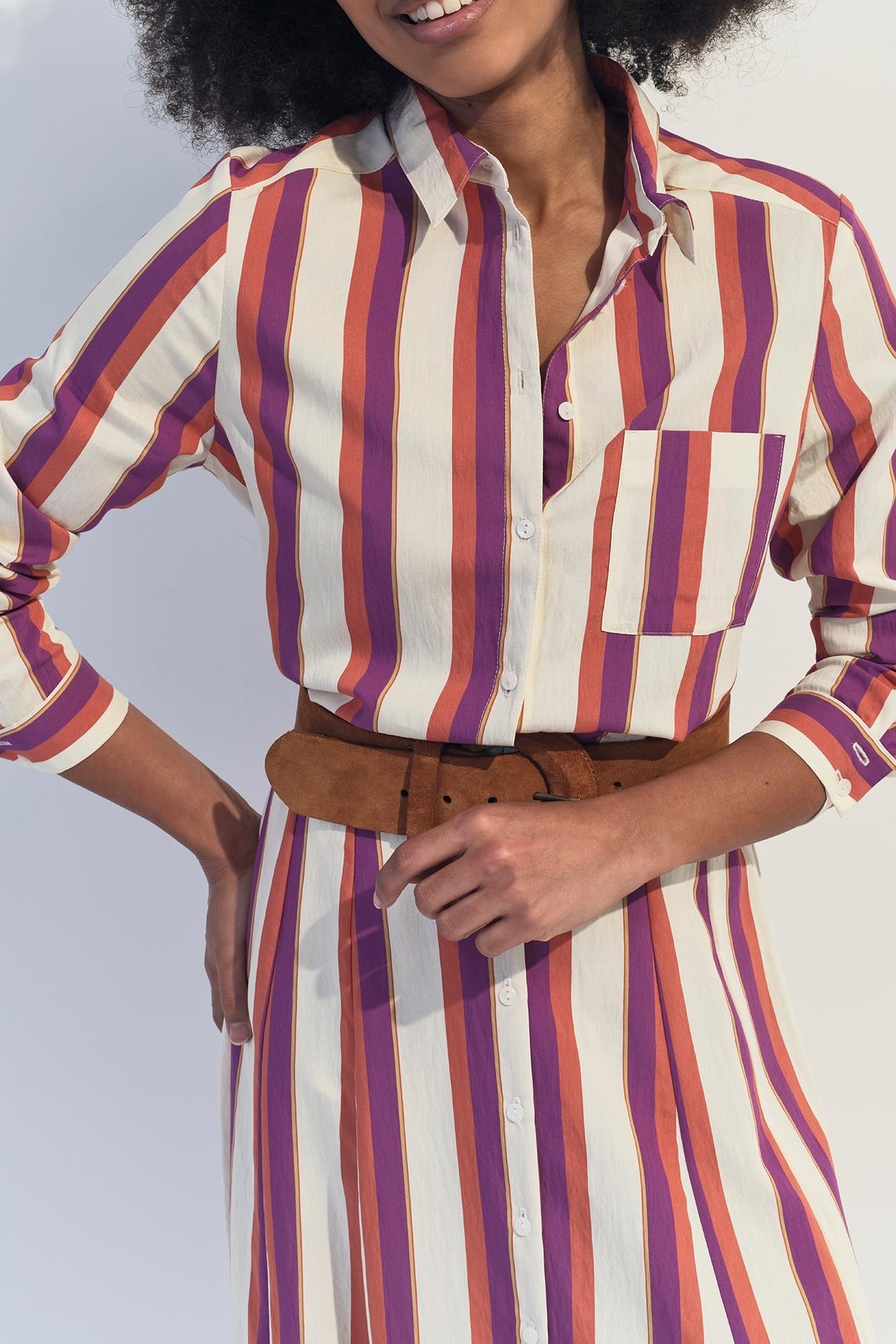 CHRISTA - ECRU SHIRT WITH COLOURED STRIPES 3