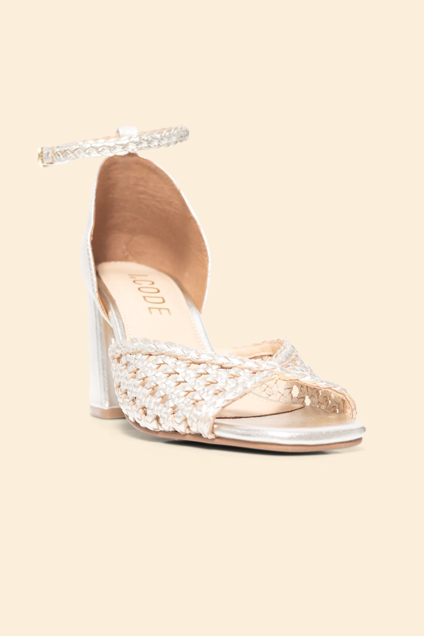 WOVEN LEATHER SANDALS WITH GOLD HEEL GOLD 2